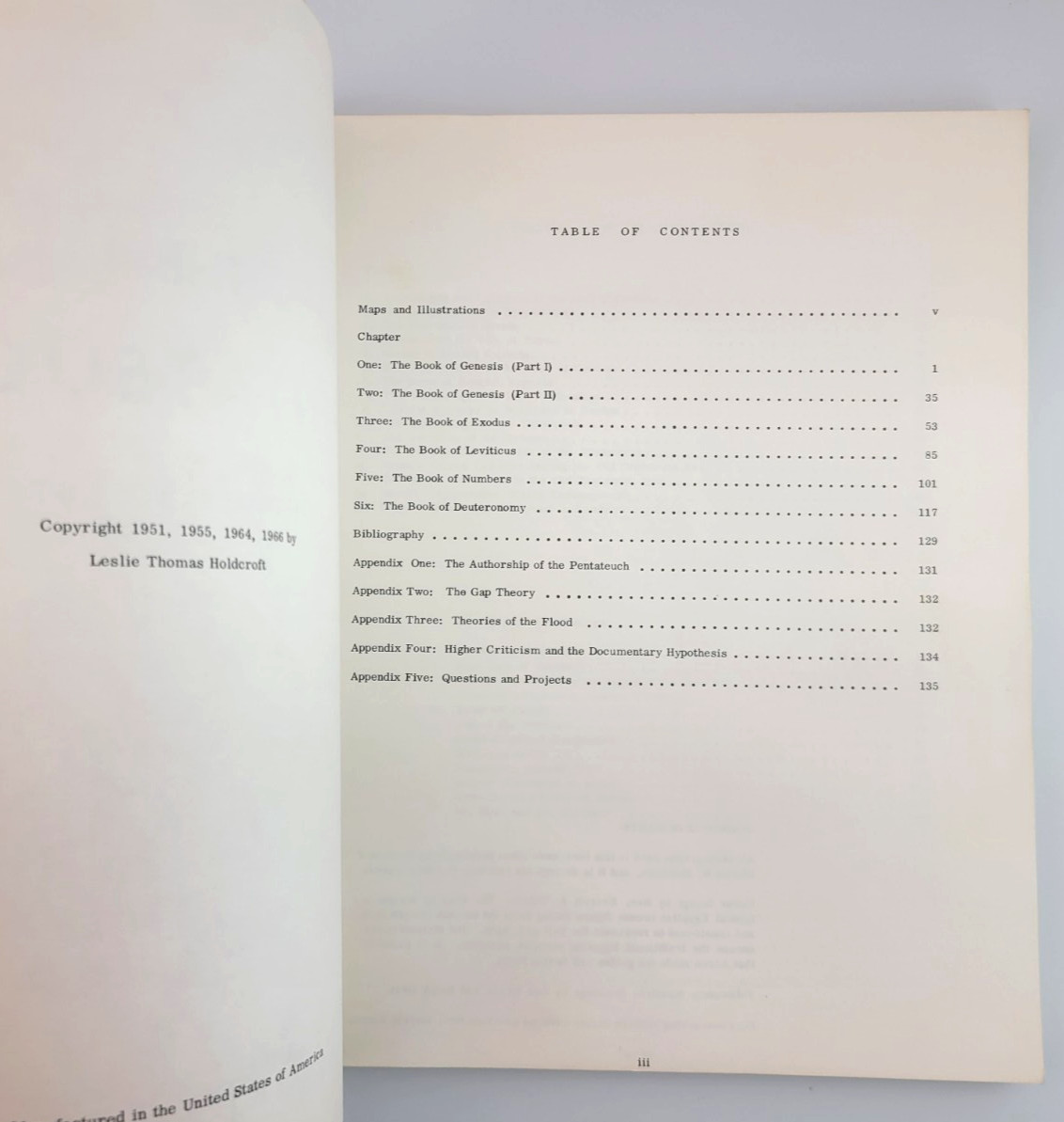 The Pentateuch L Thomas Holdcroft 1966 Paperback Textbook Bible Study Guide