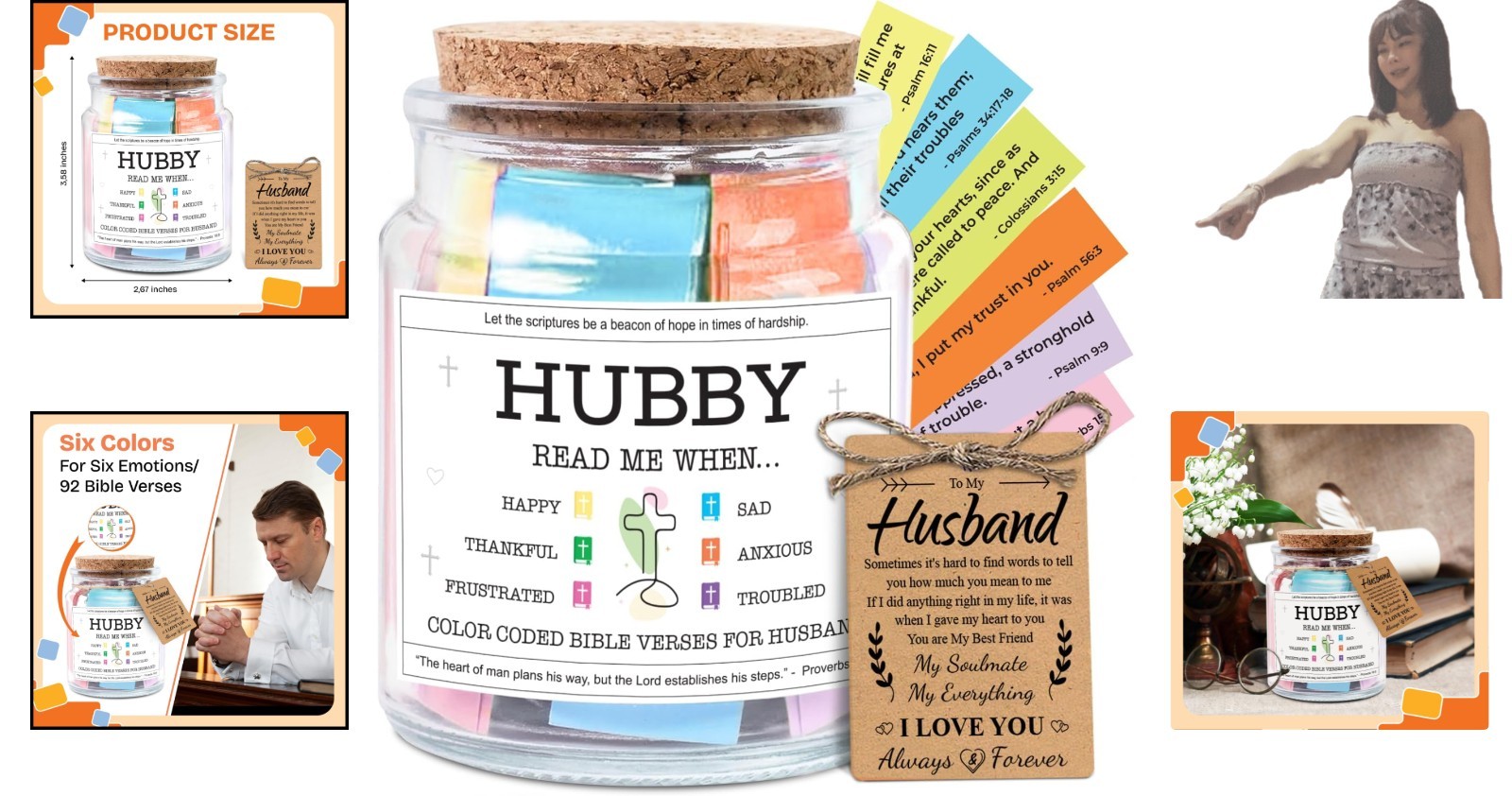 Meaningful Christian Gifts for Husband – Color-Coded Bible Verse Jar, 5 oz