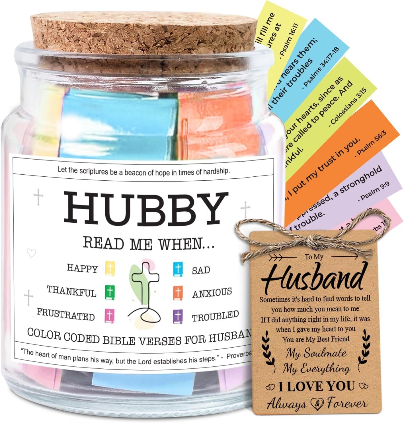 Meaningful Christian Gifts for Husband – Color-Coded Bible Verse Jar, 5 oz