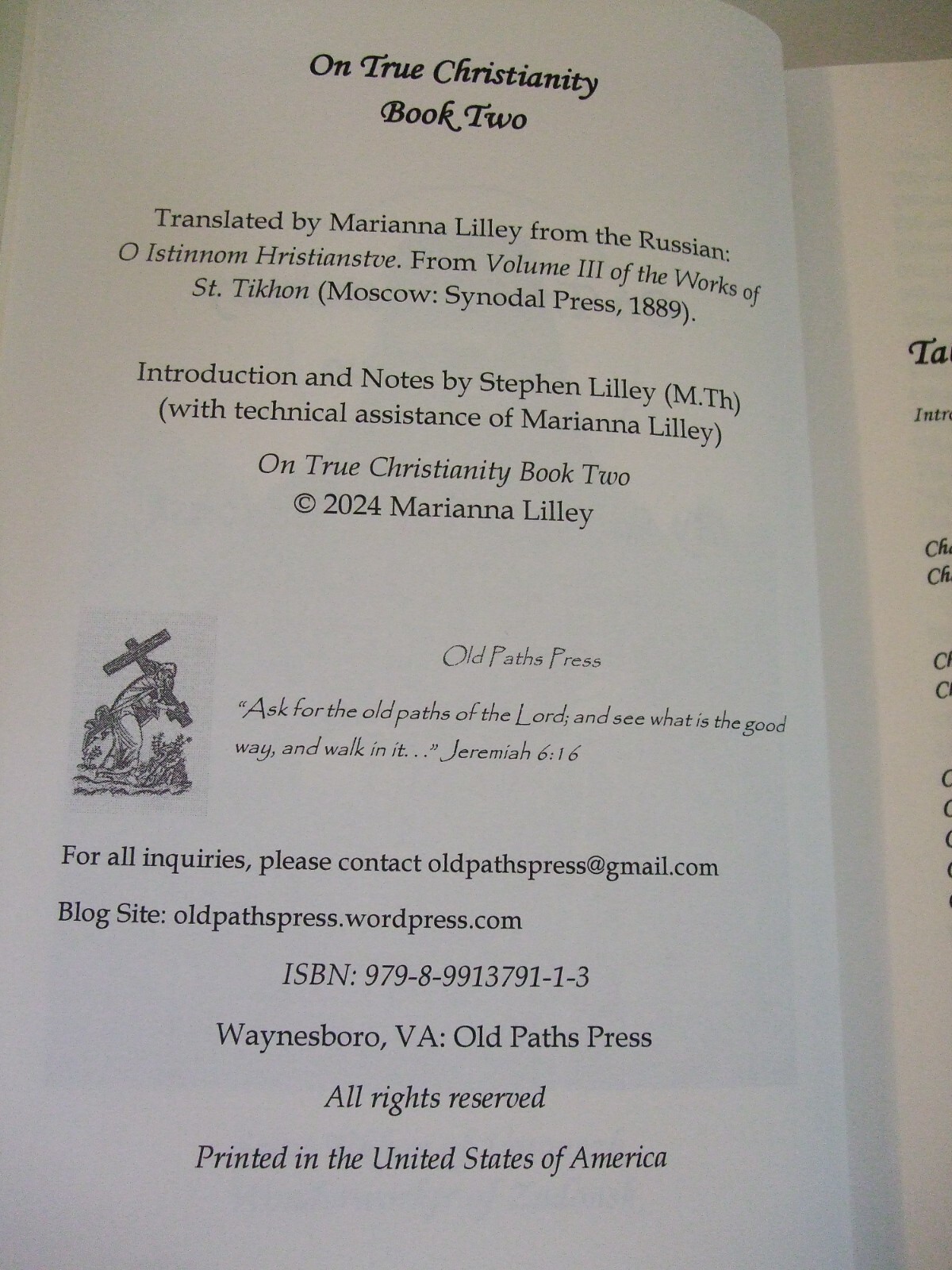 On True Christianity St. Tikhon of Zadonsk 300th Anniversary Edition. Orthodox.