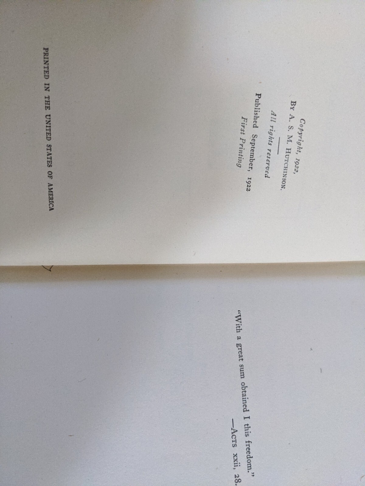 “THIS FREEDOM” by A.S.M. HUTCHINSON Hardcover Novel (1922) 372-pages