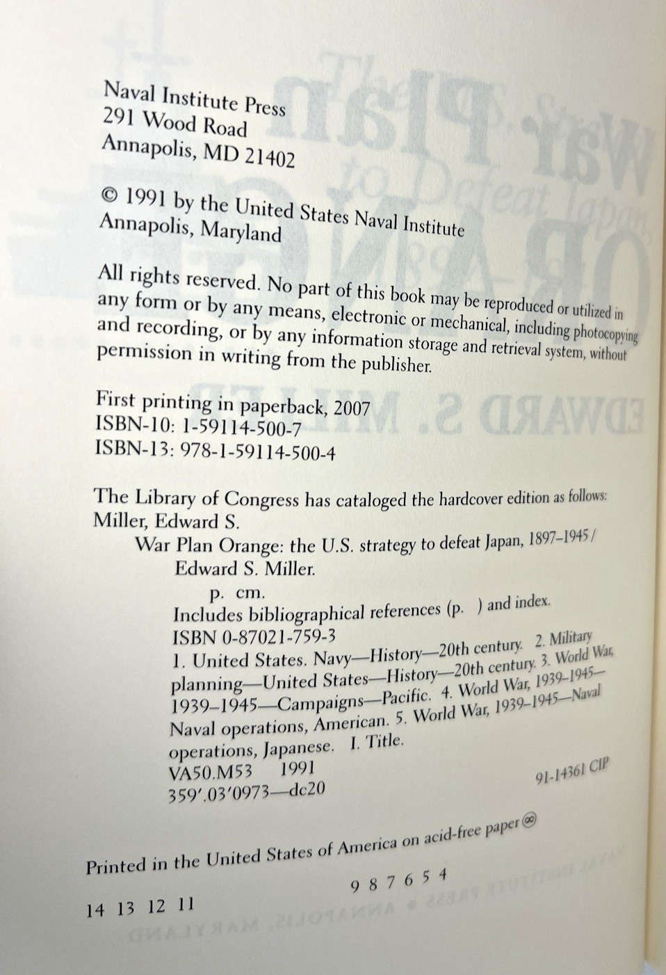 War Plan Orange: U.S. Strategy to Defeat Japan, 1897-1945 by Edward S. Miller