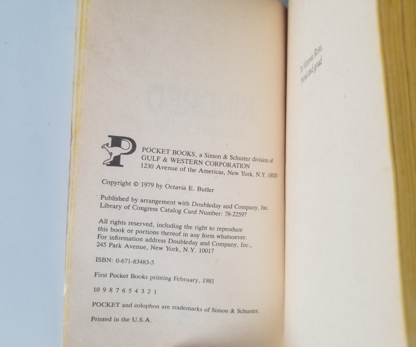 Kindred by Octavia E. Butler 1981 PB 1st Printing Pocket Books