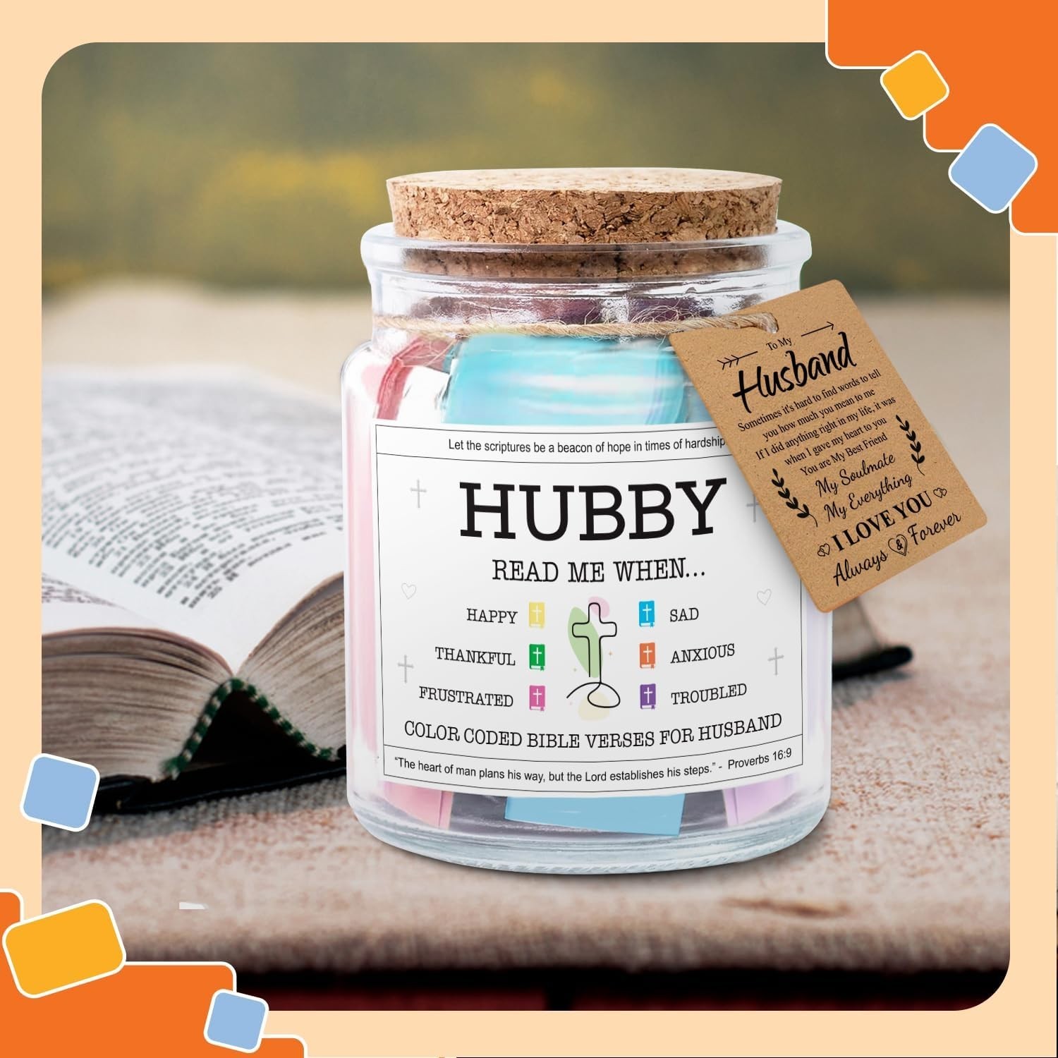 Meaningful Christian Gifts for Husband – Color-Coded Bible Verse Jar, 5 oz