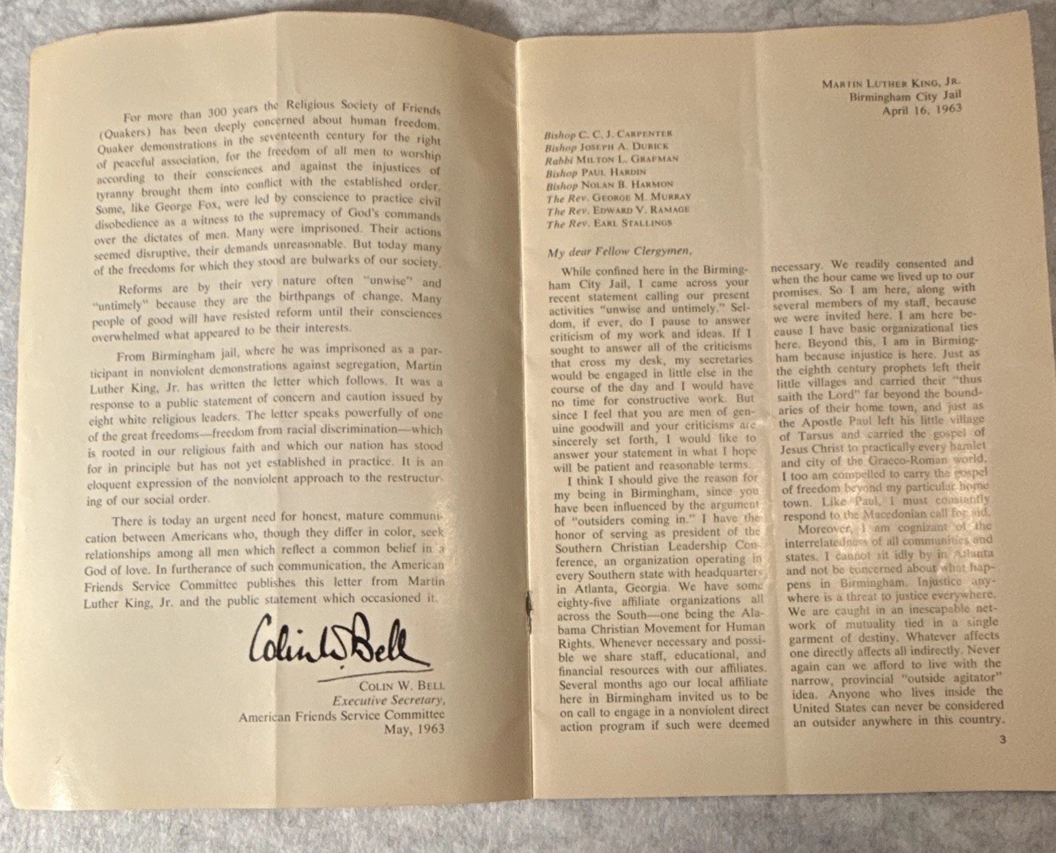 Martin Luther King, Jr. Letter from Birmingham City Jail 1963 3rd Printing
