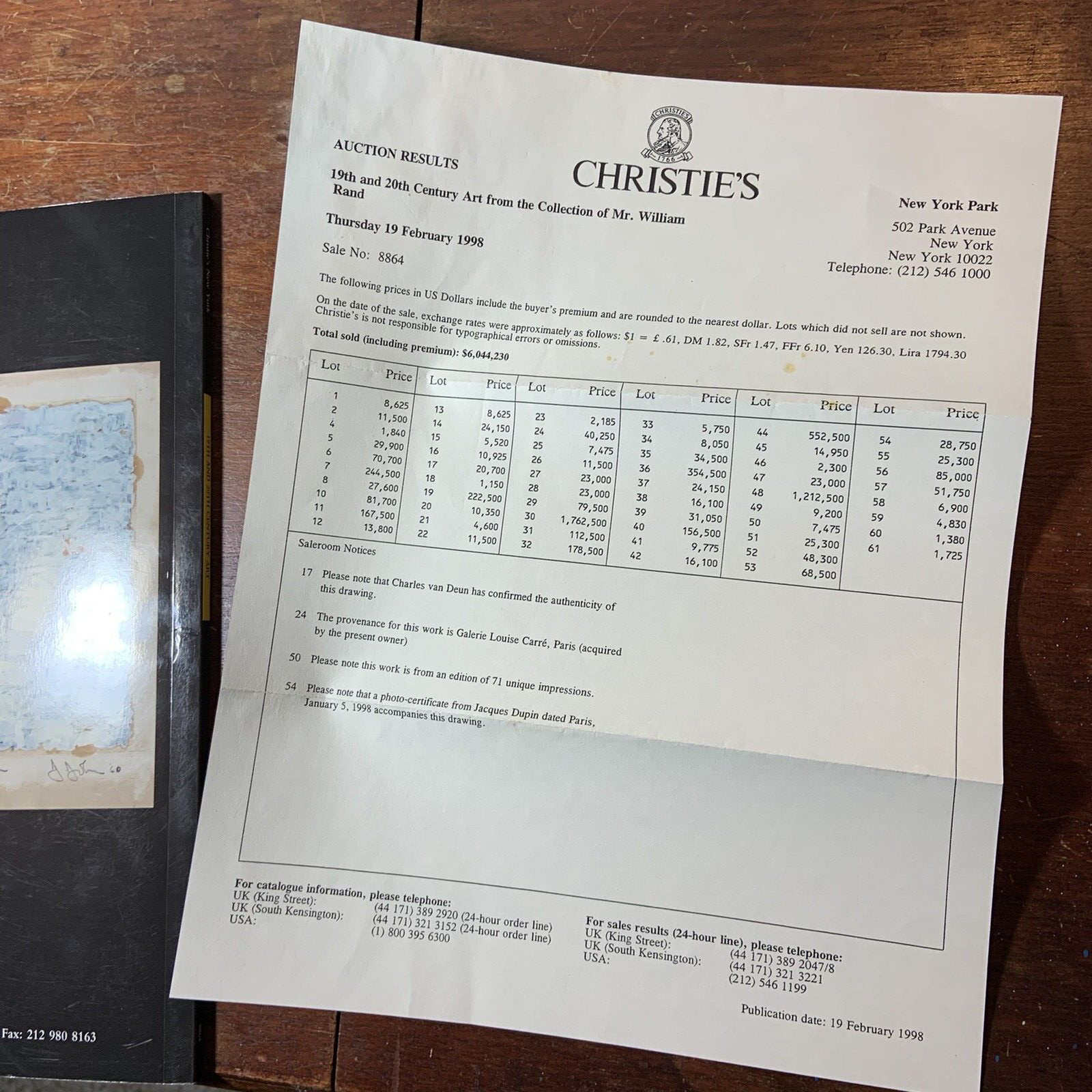 Christies Auction Catalog Feb 19 1998 New York 19th and 20th Century art Rand
