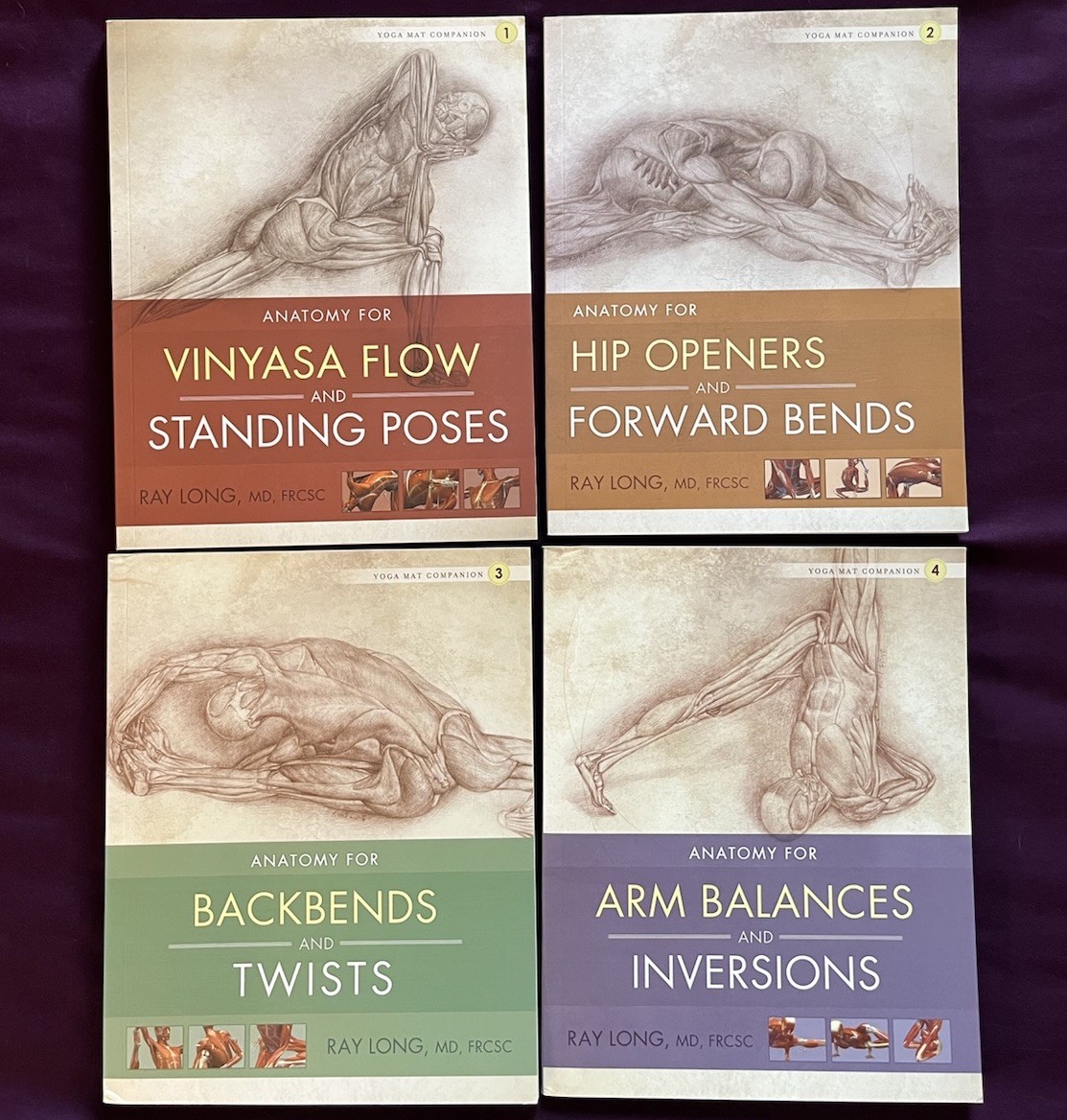 Yoga Mat Companion Vol. 1-4 Book LOT/SET, Ray Long, Anatomy For Vinyasa Flow…