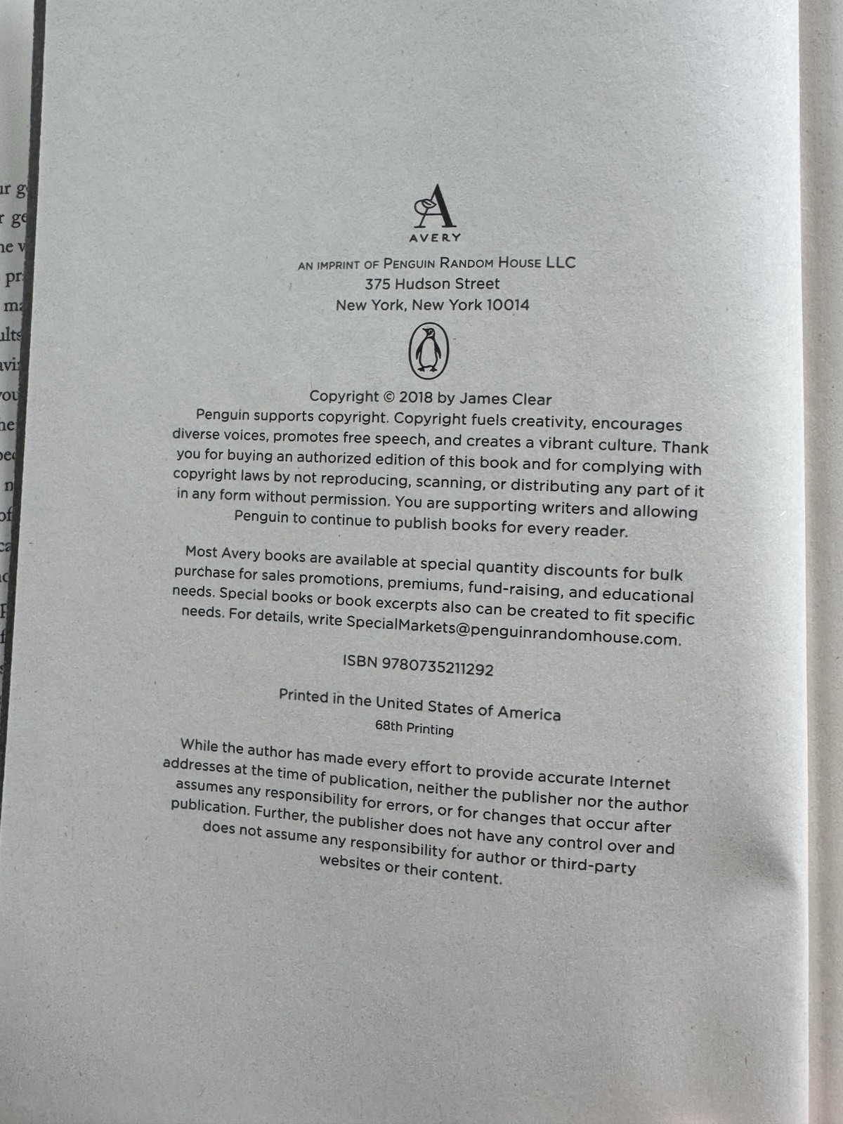 Atomic Habits by James Clear (2018) Hardcover w/ Dust Jacket