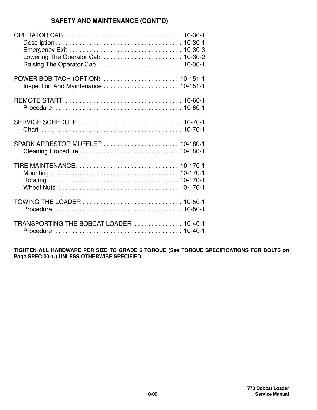 BOBCAT 773 High Flow Turbo G Series Service Manual BINDING COVERING FOLDOUTS