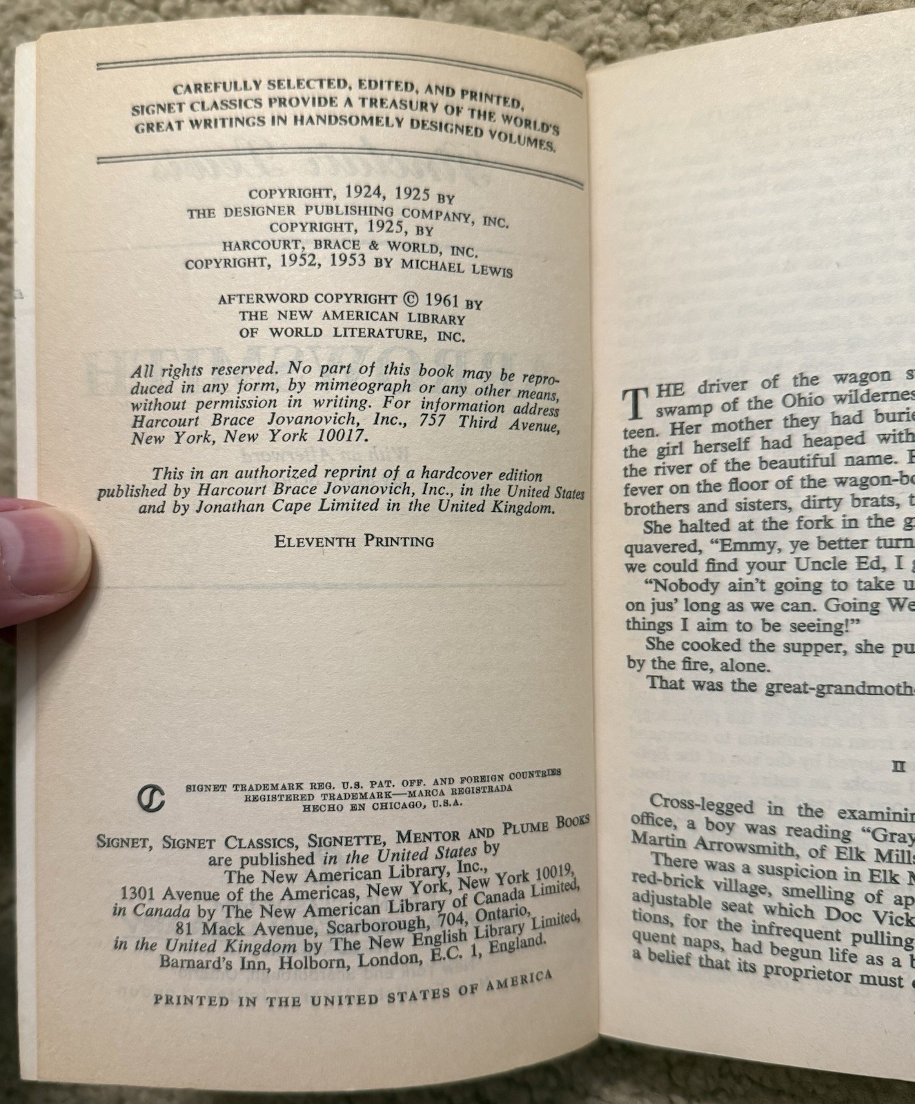 ARROWSMITH BY SINCLAIR LEWIS 1961 SIGNET CLASSIC VINTAGE PAPERBACK