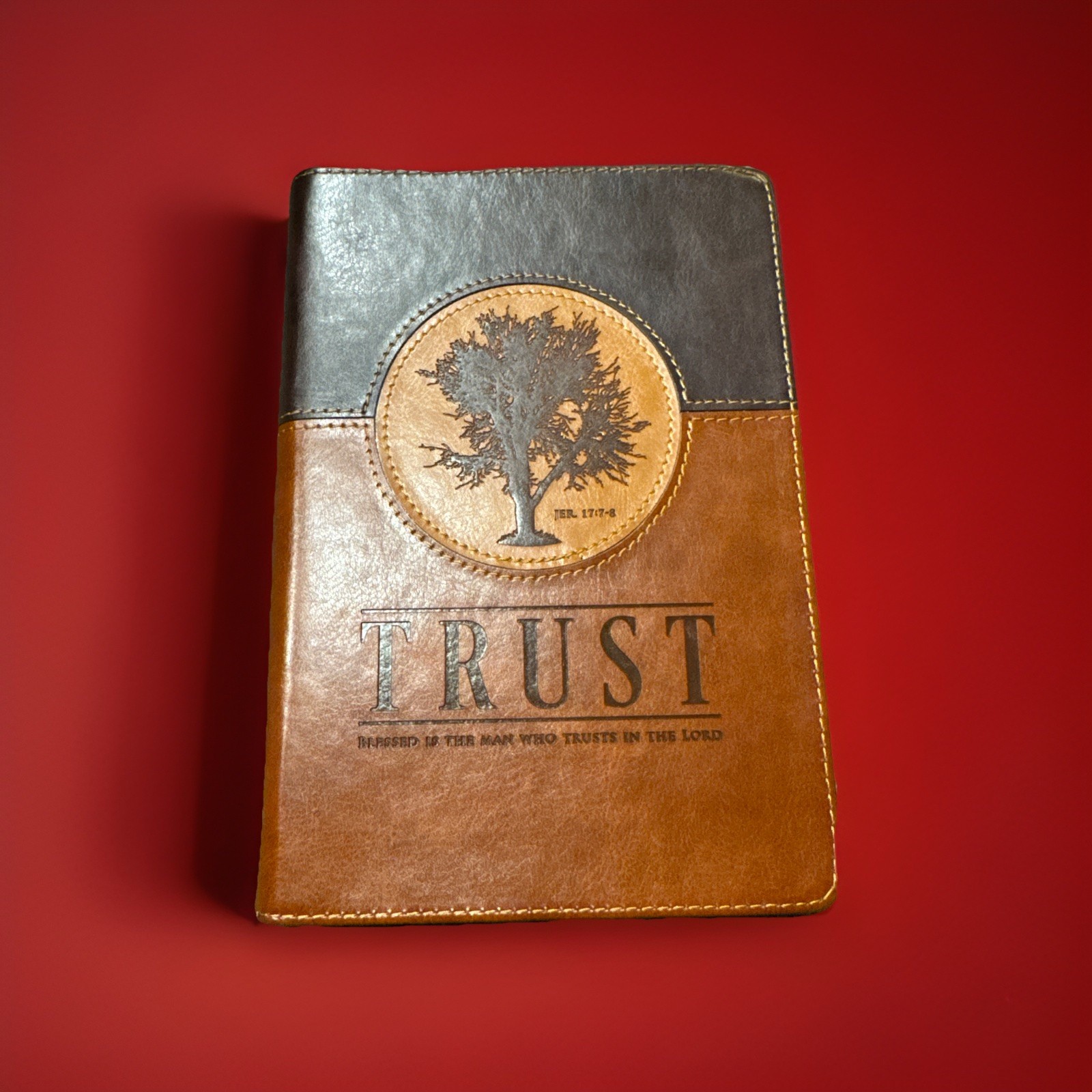Trust Jeremiah 17:7-8 Bible Verse Brown Faux Leather Journal Inspirational Pages