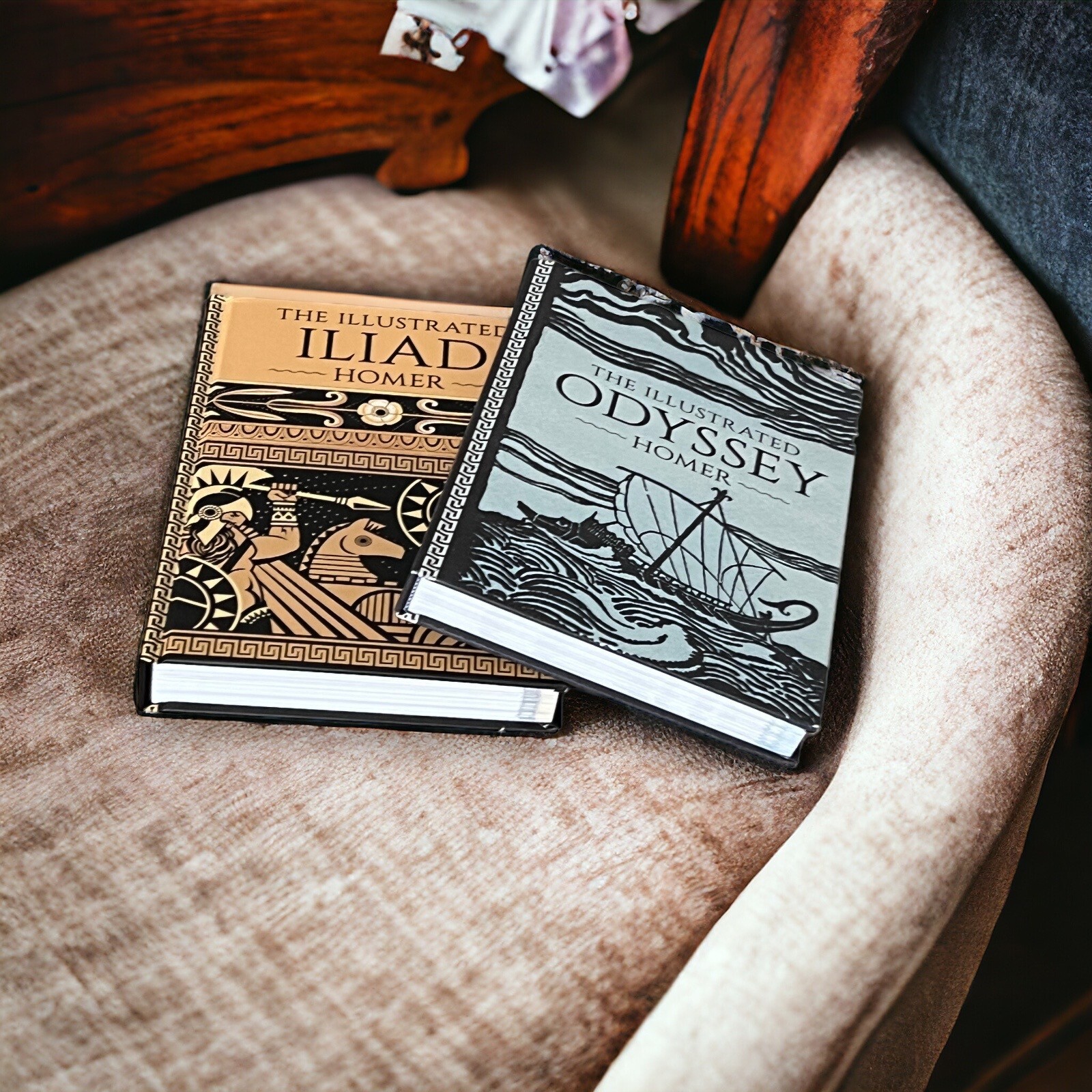 2-Book Set: THE ILLUSTRATED ILIAD & ODYSSEY by Homer Hardcover Deluxe Classics