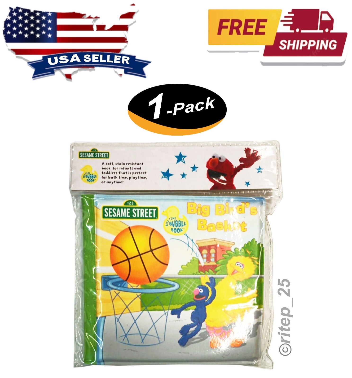 1 Pcs Sesame Street Big Bird’s Basket Bubble Book – Great For Bath Time – New