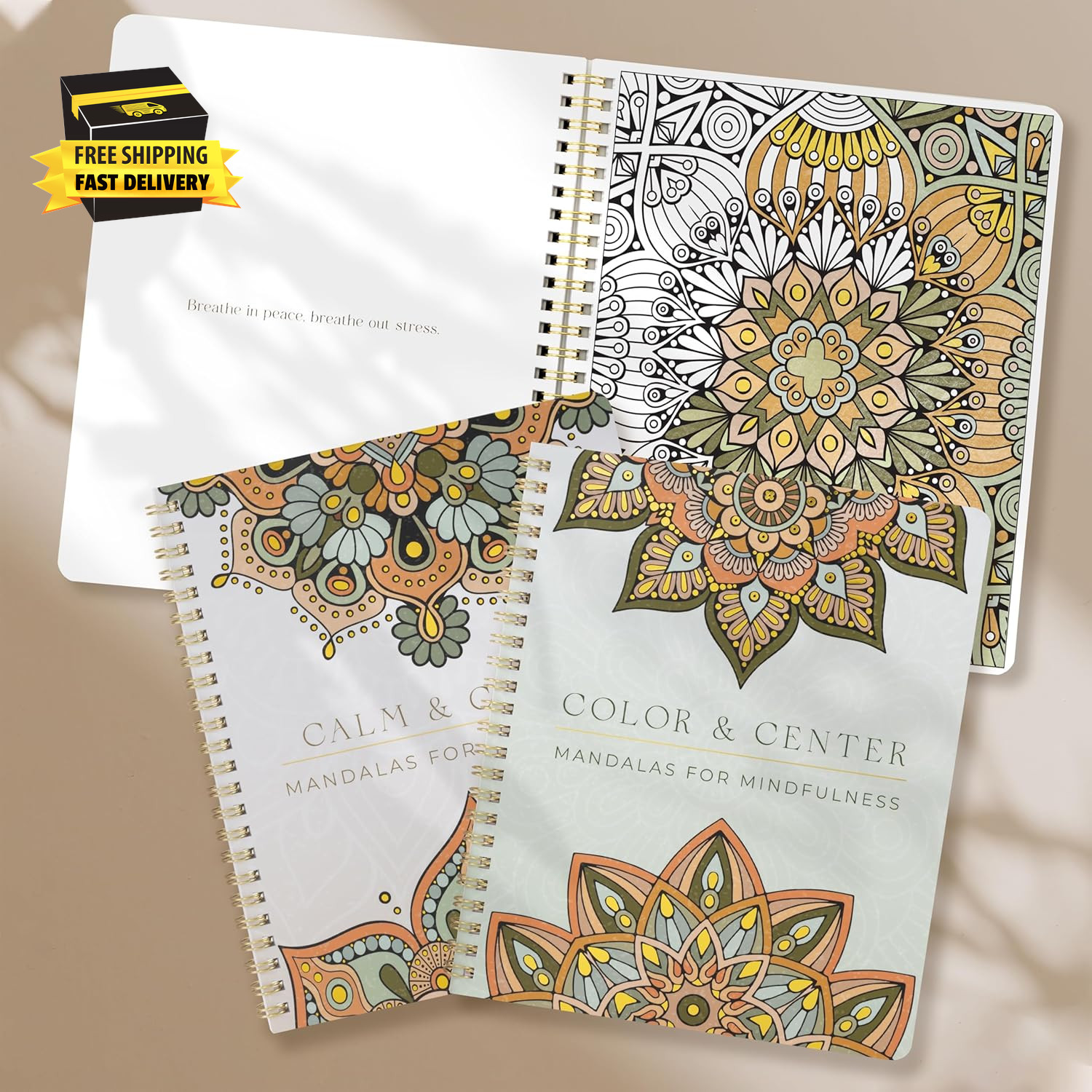 Beautiful Adult Coloring Book Set of 2 for Relaxation – Mandala Coloring Books w