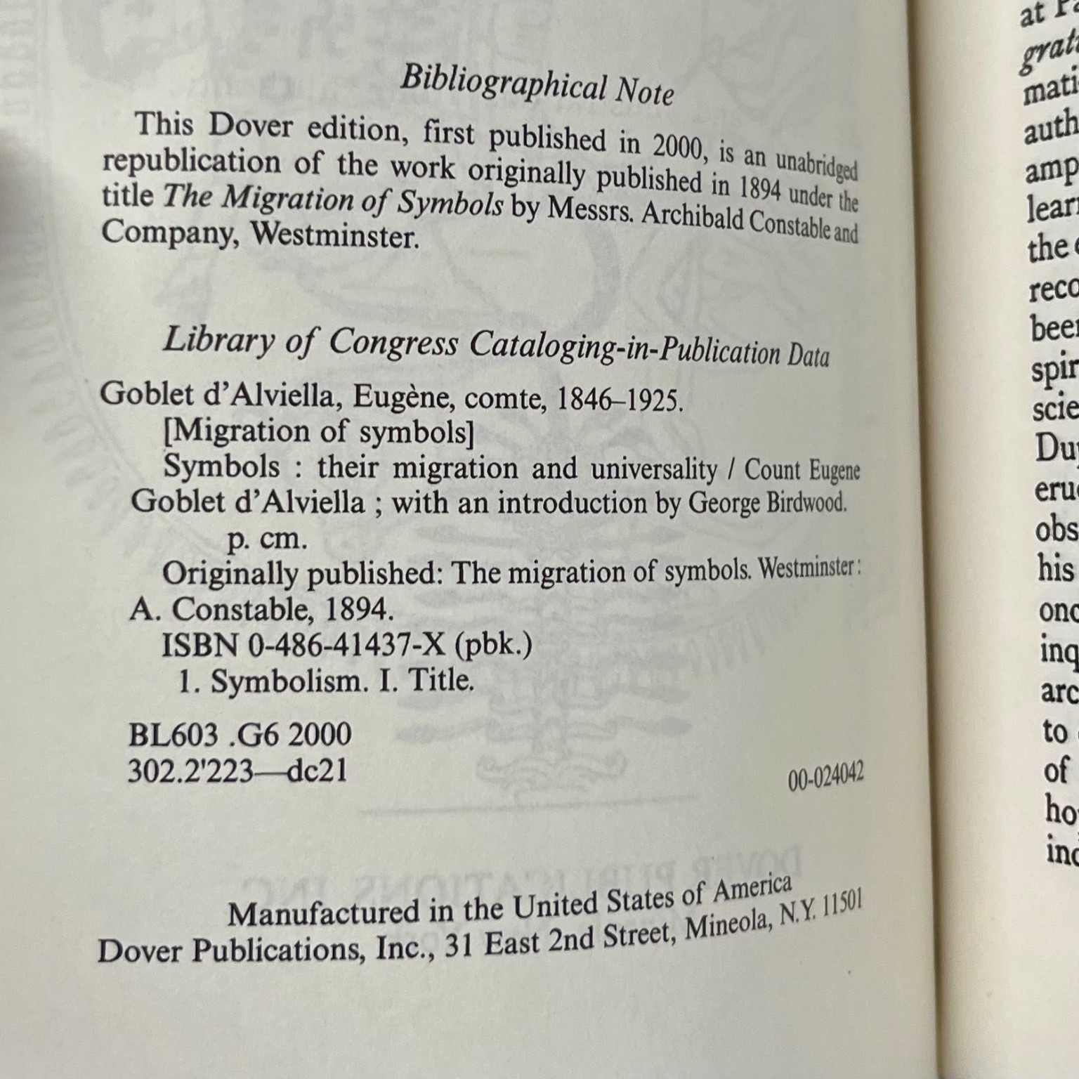 Symbols Their Migration Universality Goblet d’Alviella 2000 Dover Edition