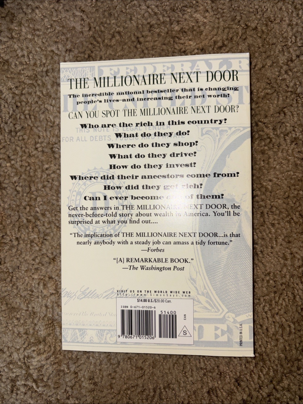 The Millionaire Next Door – Paperback By Stanley, Thomas J. – Like New