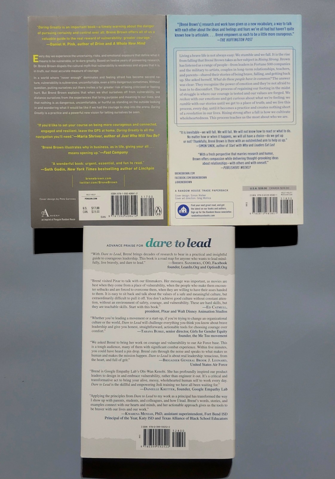 Dare to Lead, Daring Greatly, Rising Strong 3 Bk Set – Brene Brown – PB/HC – VG