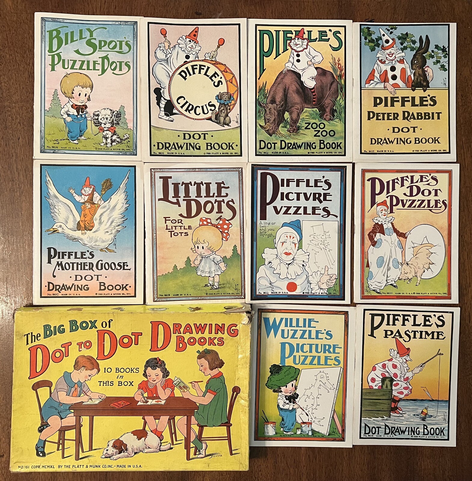 Vintage 1930 Big Box Dot to Dot Drawing Books 10 Set Platt & Munk No 161 MCMXL