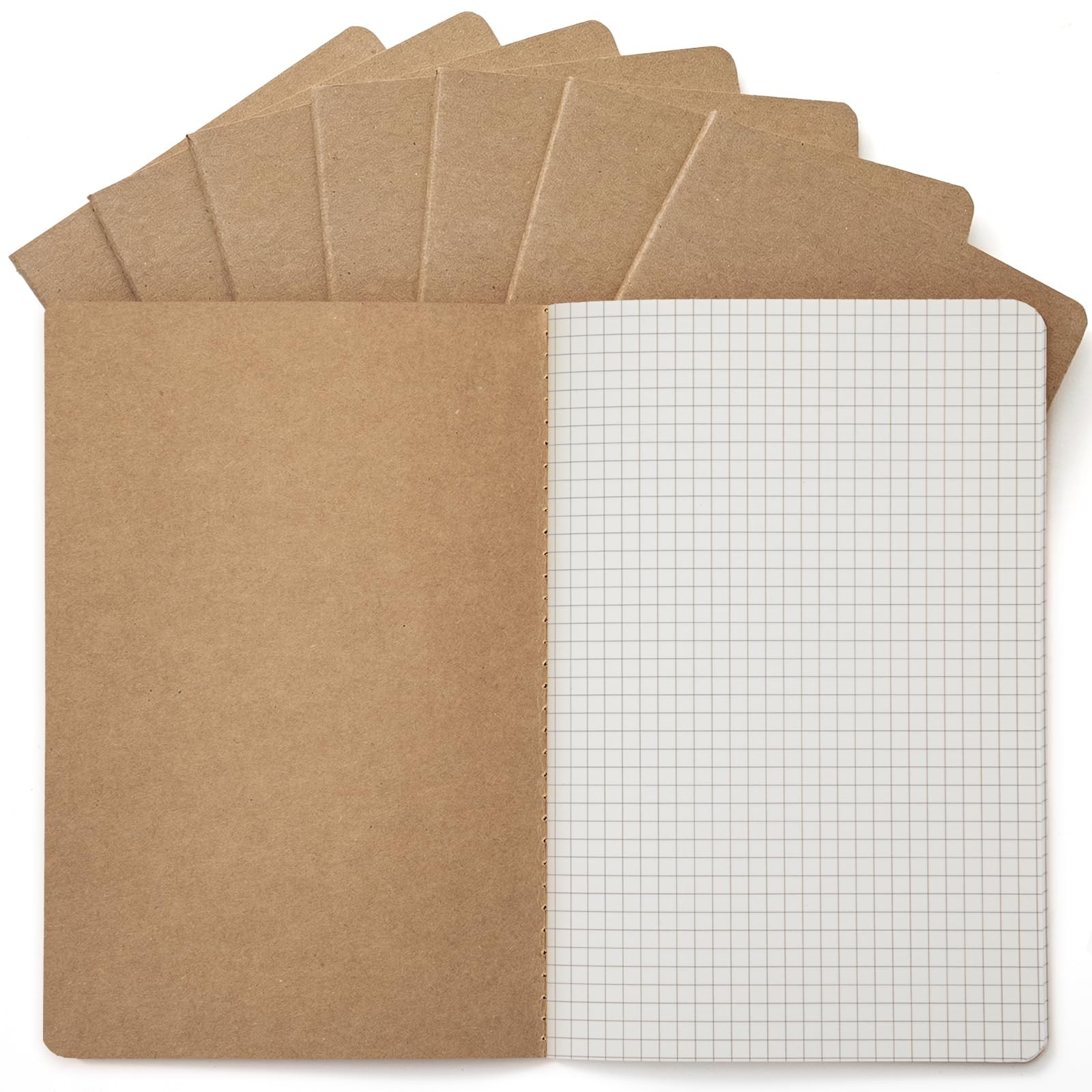 8 Pack Kraft Notebooks Bulk A5, 60 Pages Grid Graph Journals, 8.3×5.5 Inches,…