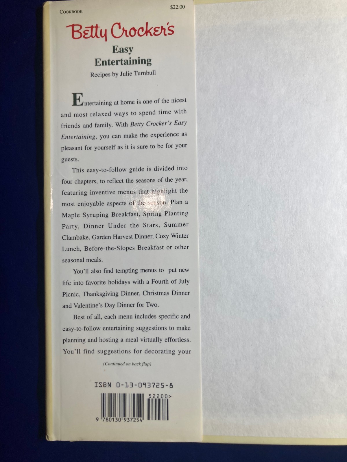 Betty Crocker’s Easy Entertaining. 1992 FIRST EDITION.
