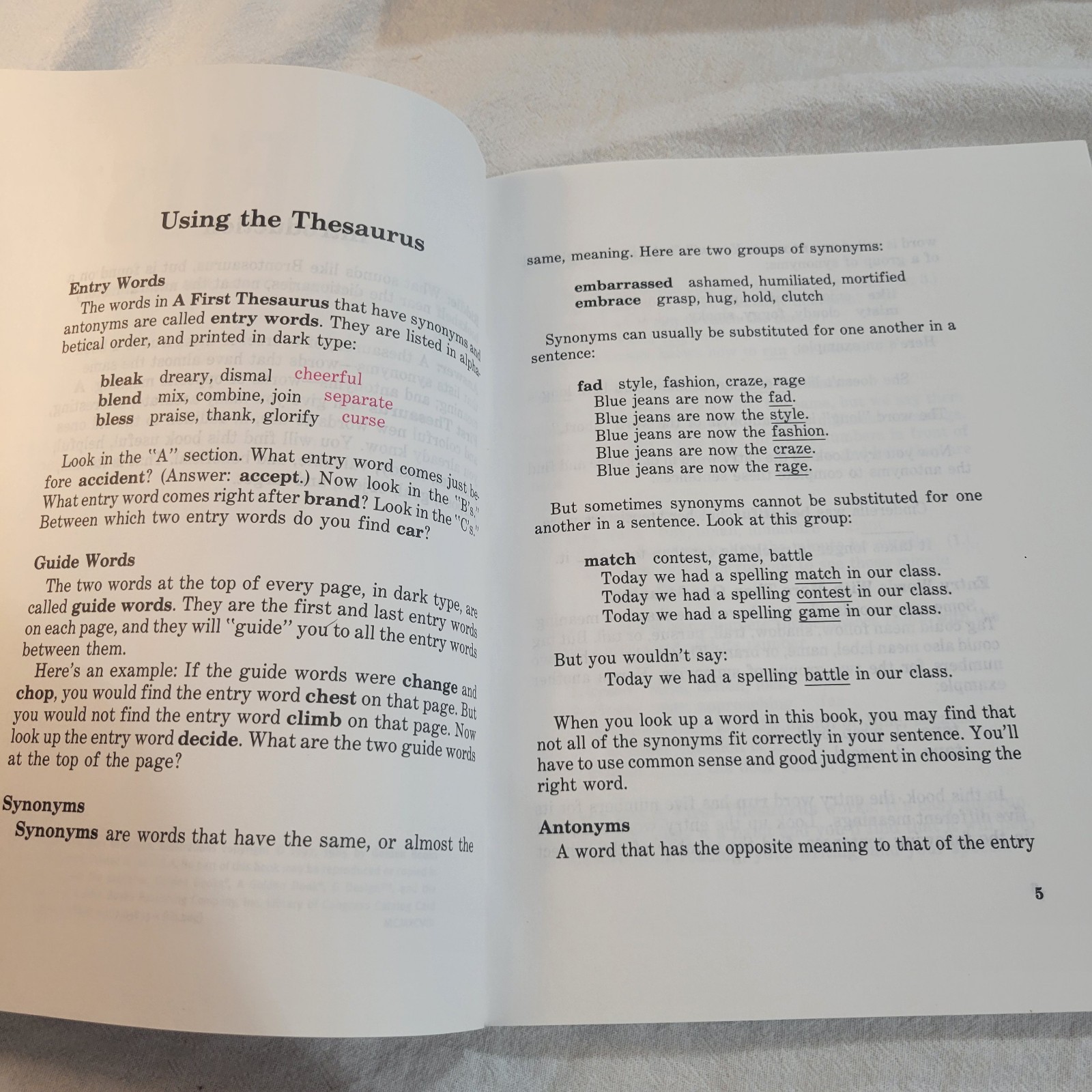 1997 Golden Books A First Thesaurus Over 2,000 Entry Words PB 126 Pages