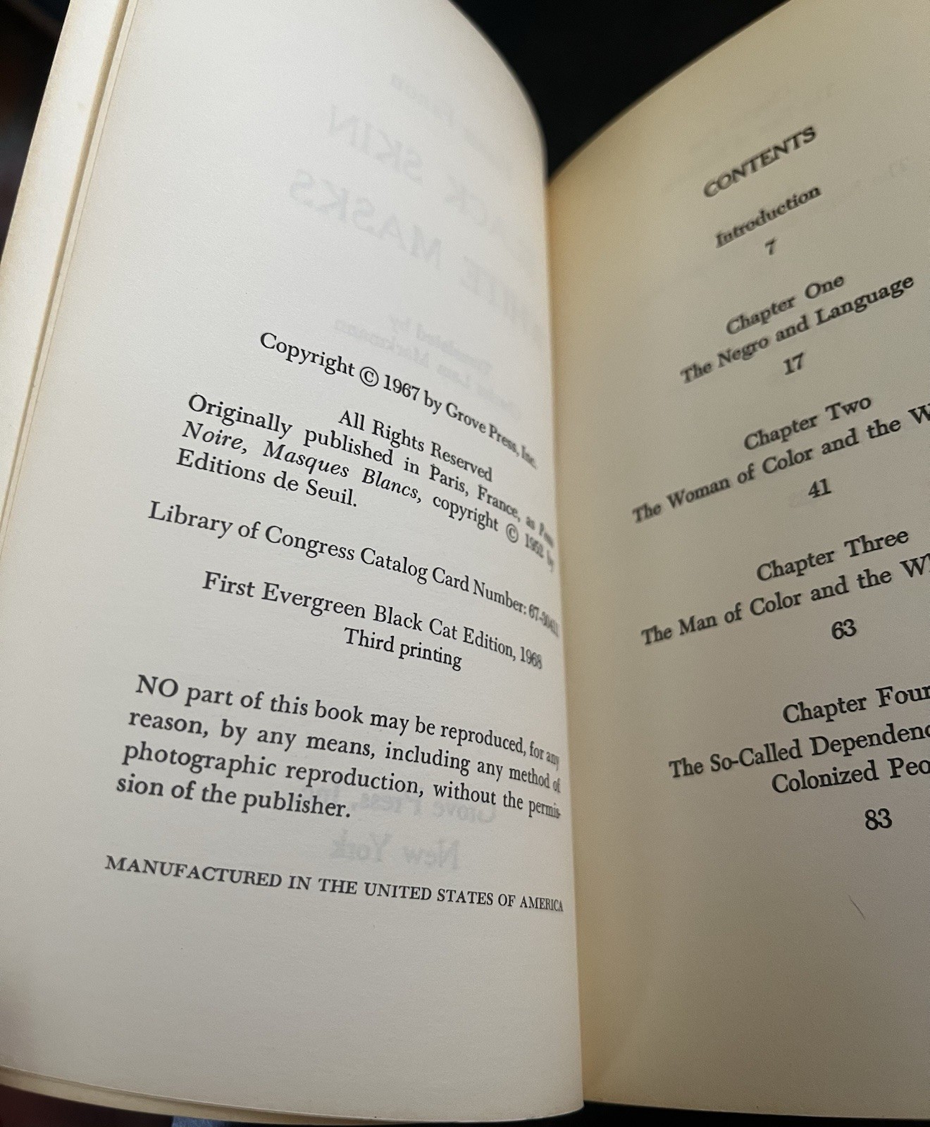 Frantz Fanon – Black Skin White Masks, 1968 1st Black Cat Edition 3rd Printing