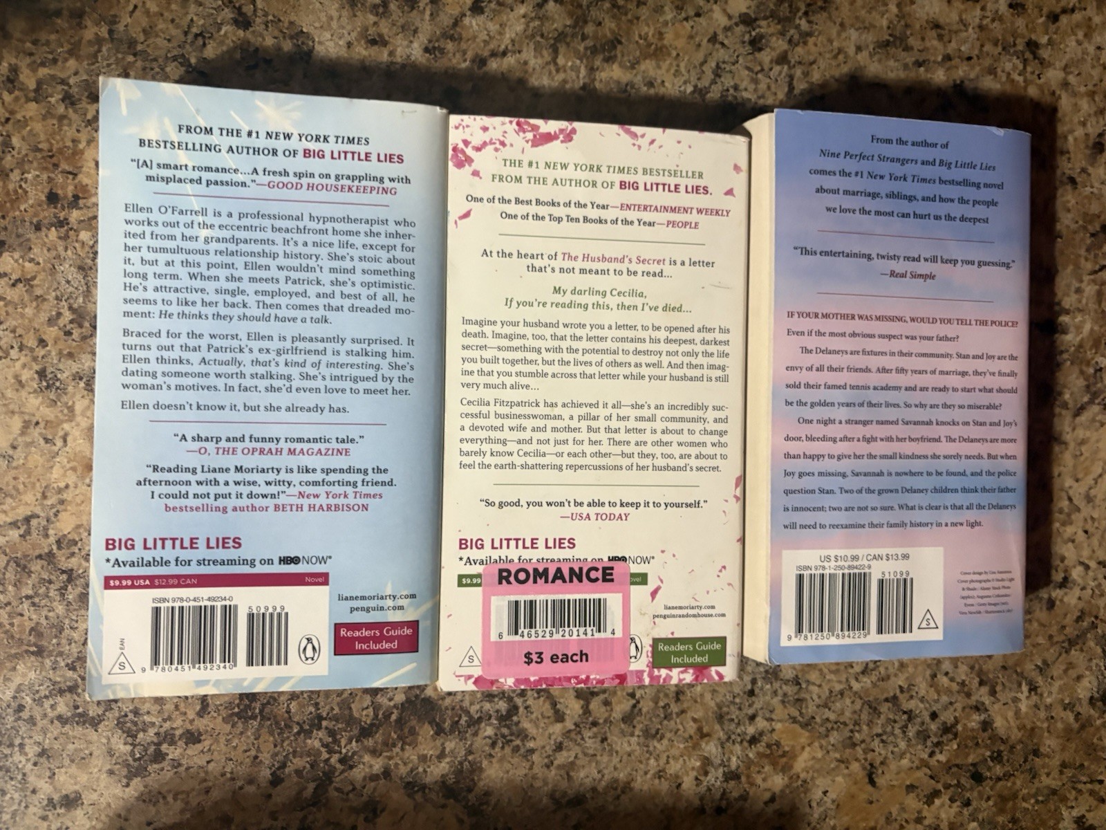 Liane Moriarty 3 Book Lot The Husband’s Secret Hypnotists Paperback Apples Never