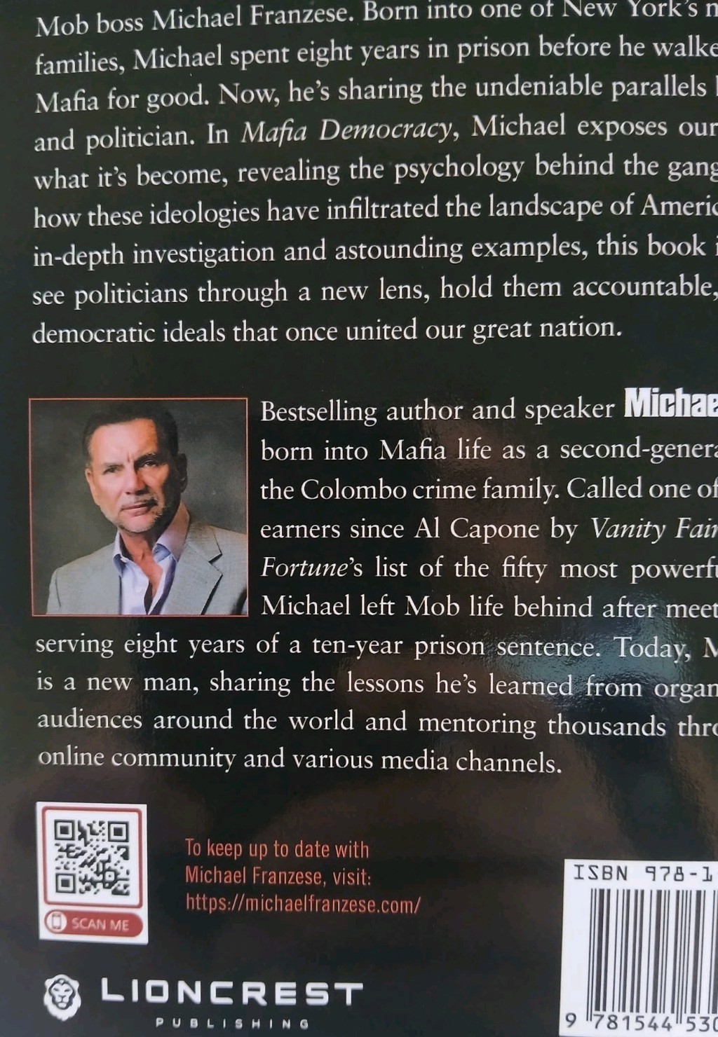 Michael Franzese Cosa Nostra Hand Signed Mafia Democracy Book