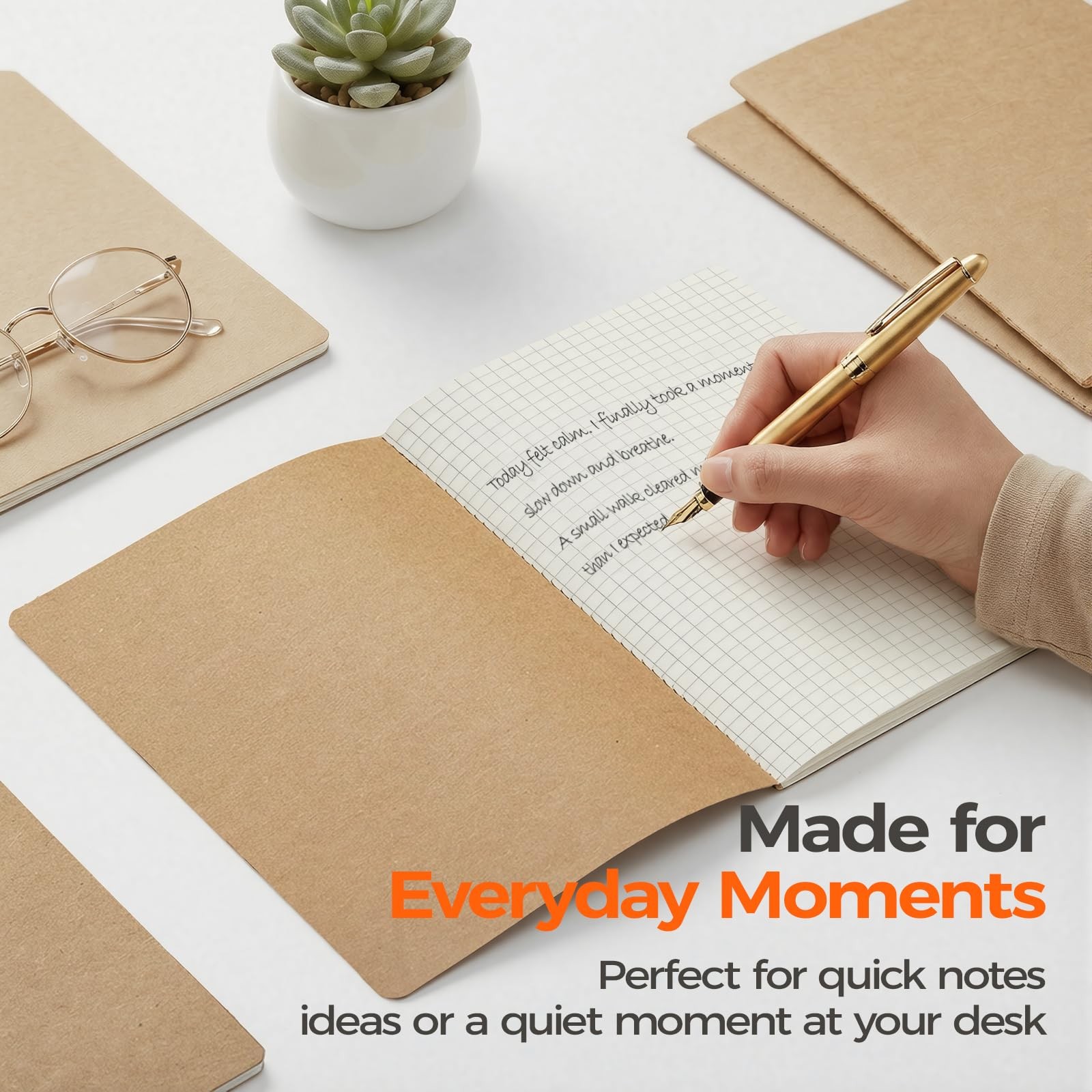 8 Pack Kraft Notebooks Bulk A5, 60 Pages Grid Graph Journals, 8.3×5.5 Inches,…