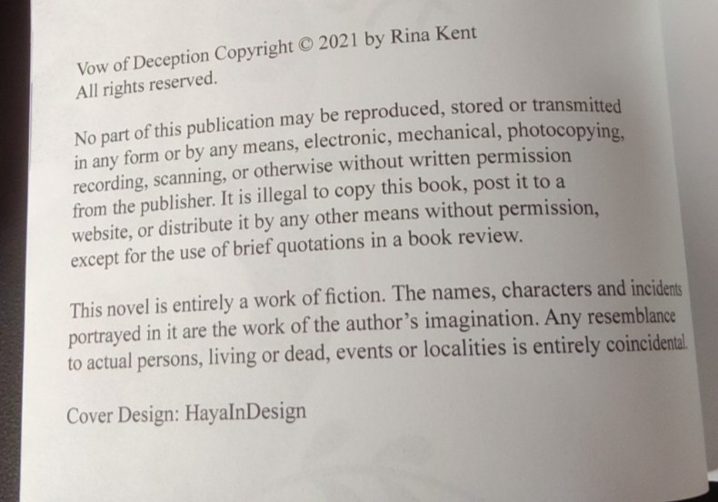 Vow of Deception by Rina Kent The Last Chapter Book Shop Exclusive Ed. 2021 PB