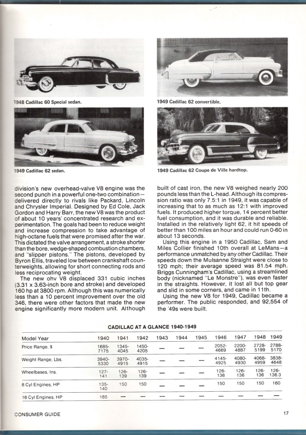 Cars Of The 40s By The Editors Of Consumer Guide 98 Pages 200 Photos Like New