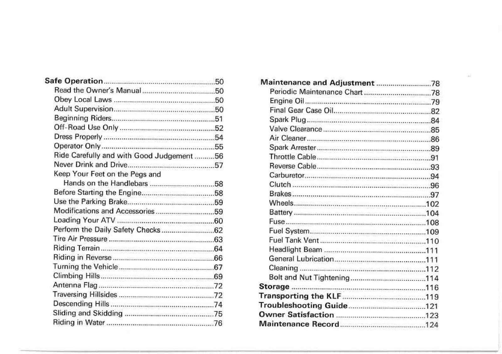 KAWASAKI Bayou 220 Owners Manual 1998 – STEEL WIRE BOUND – PROTECTIVE COVERS