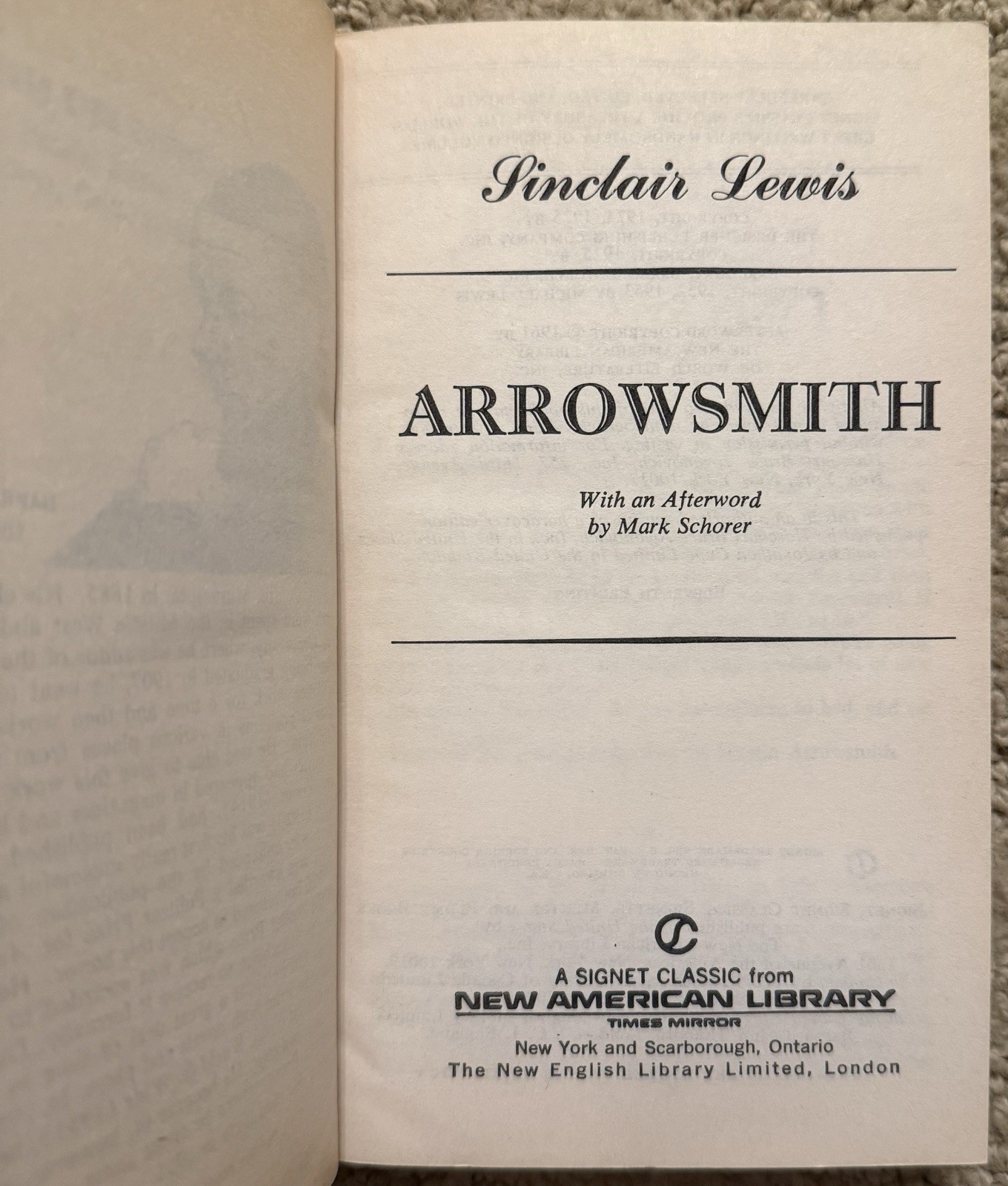 ARROWSMITH BY SINCLAIR LEWIS 1961 SIGNET CLASSIC VINTAGE PAPERBACK