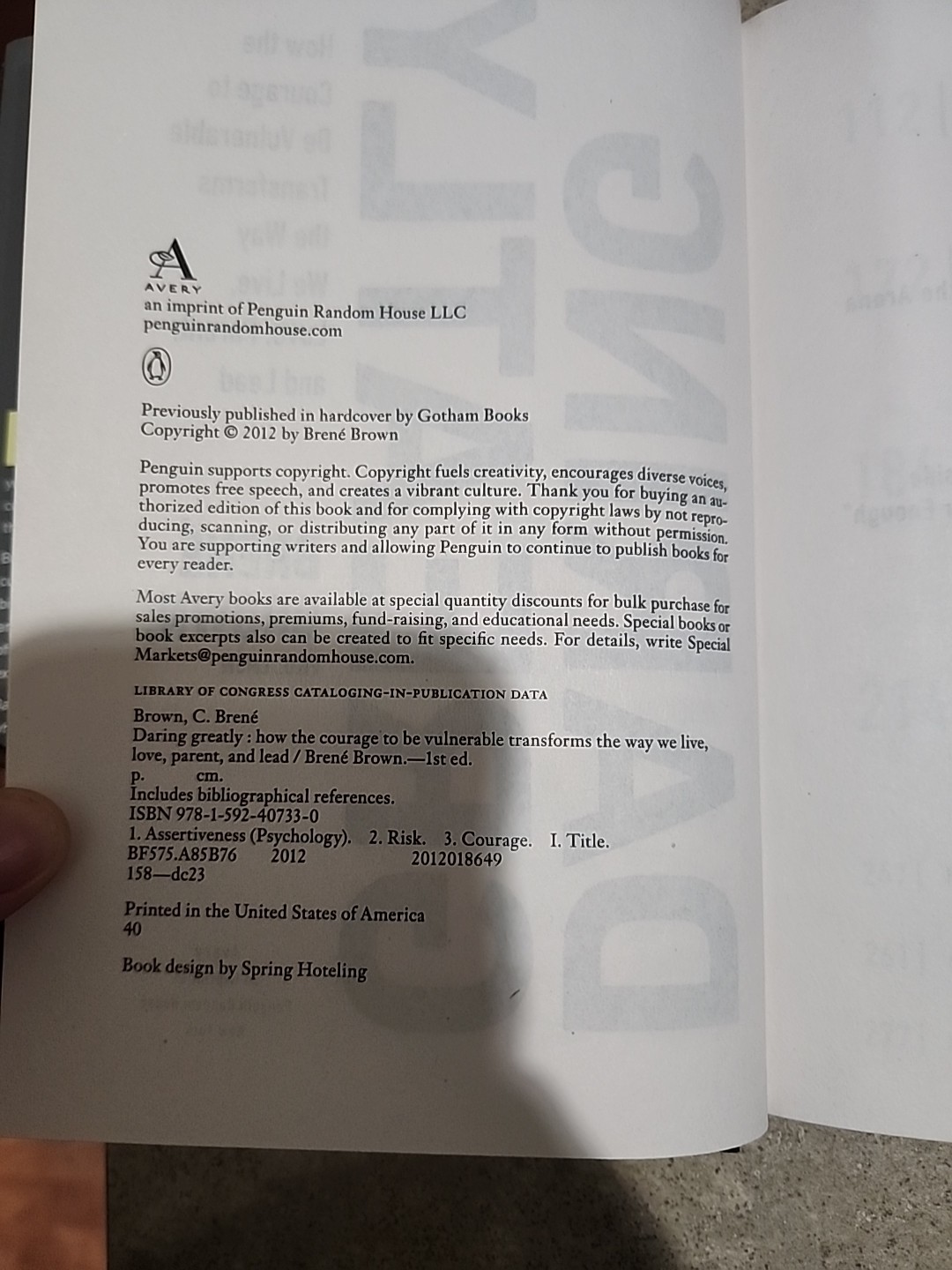 Daring Greatly Brene Brown Book Vulnerability Leadership Parenting 1st Edition