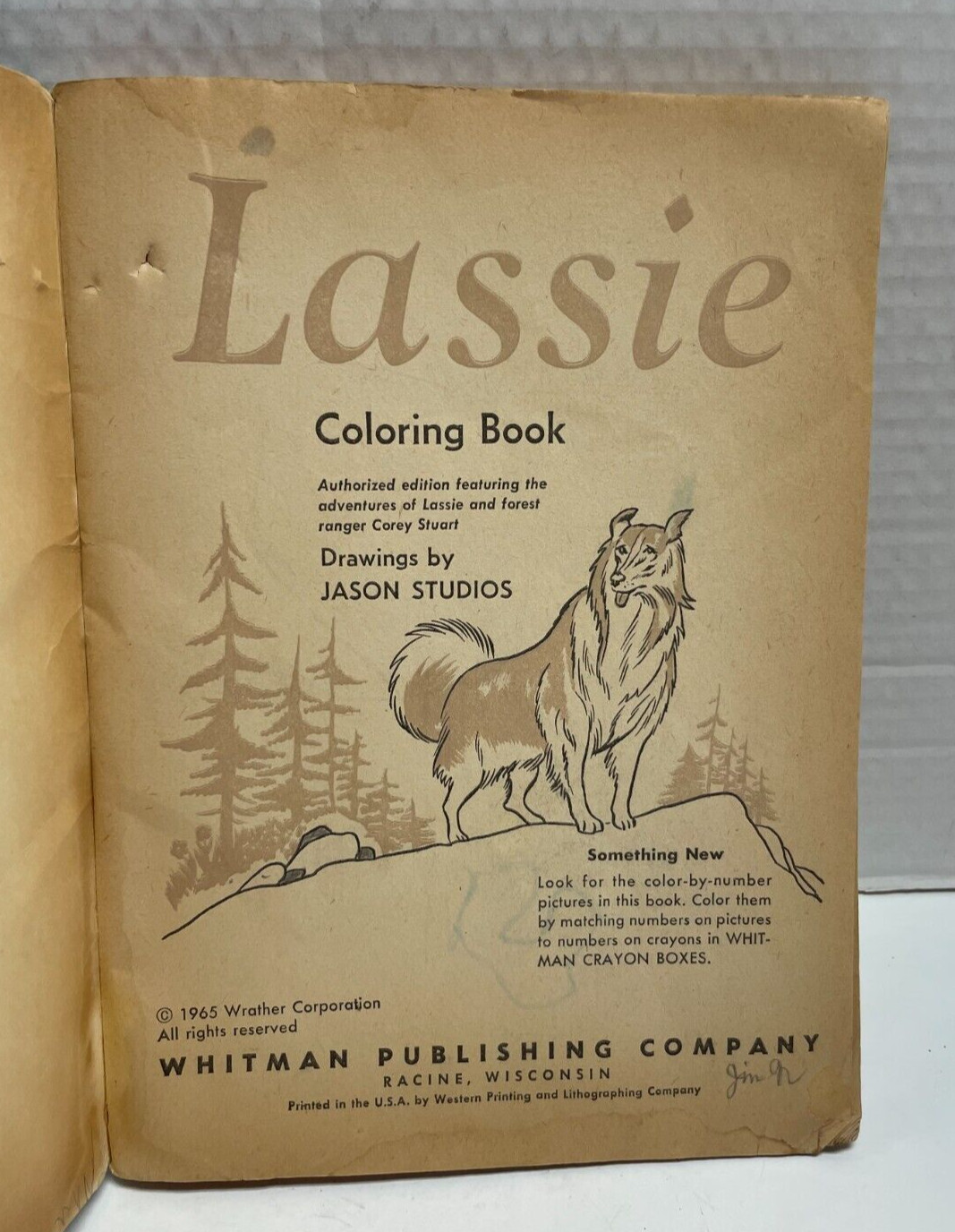 Vintage LASSIE 128-Page Coloring Book 9 Pages Colored Whitman #1134 1965