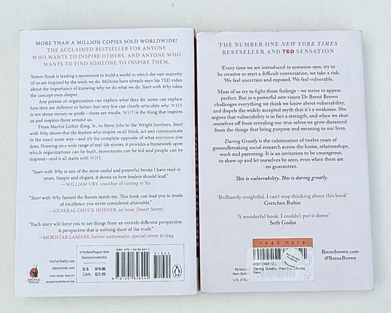 Lot of 2 Self Help Books Simon Sinek Start with Why & Brene Brown Daring Greatly