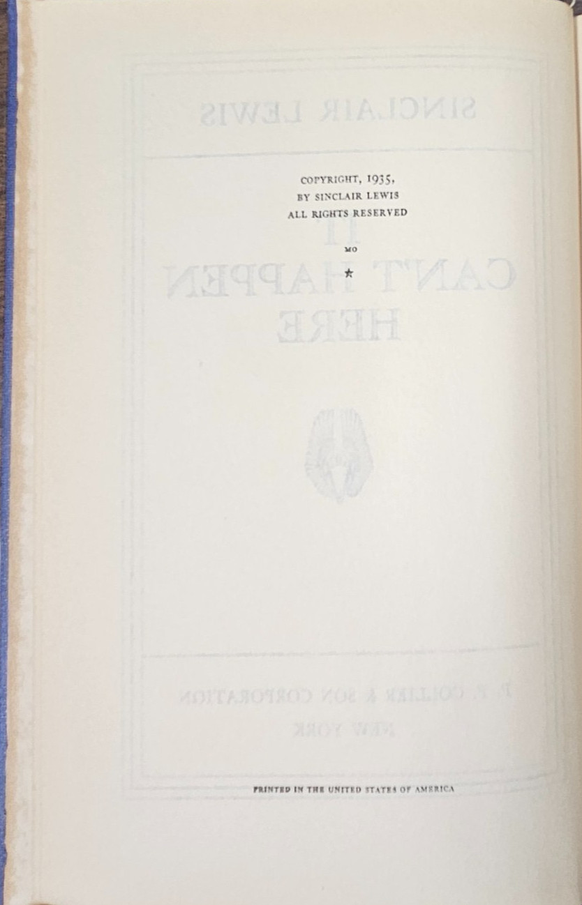 It Can’t Happen Here – 1935 Doubleday Hardcover