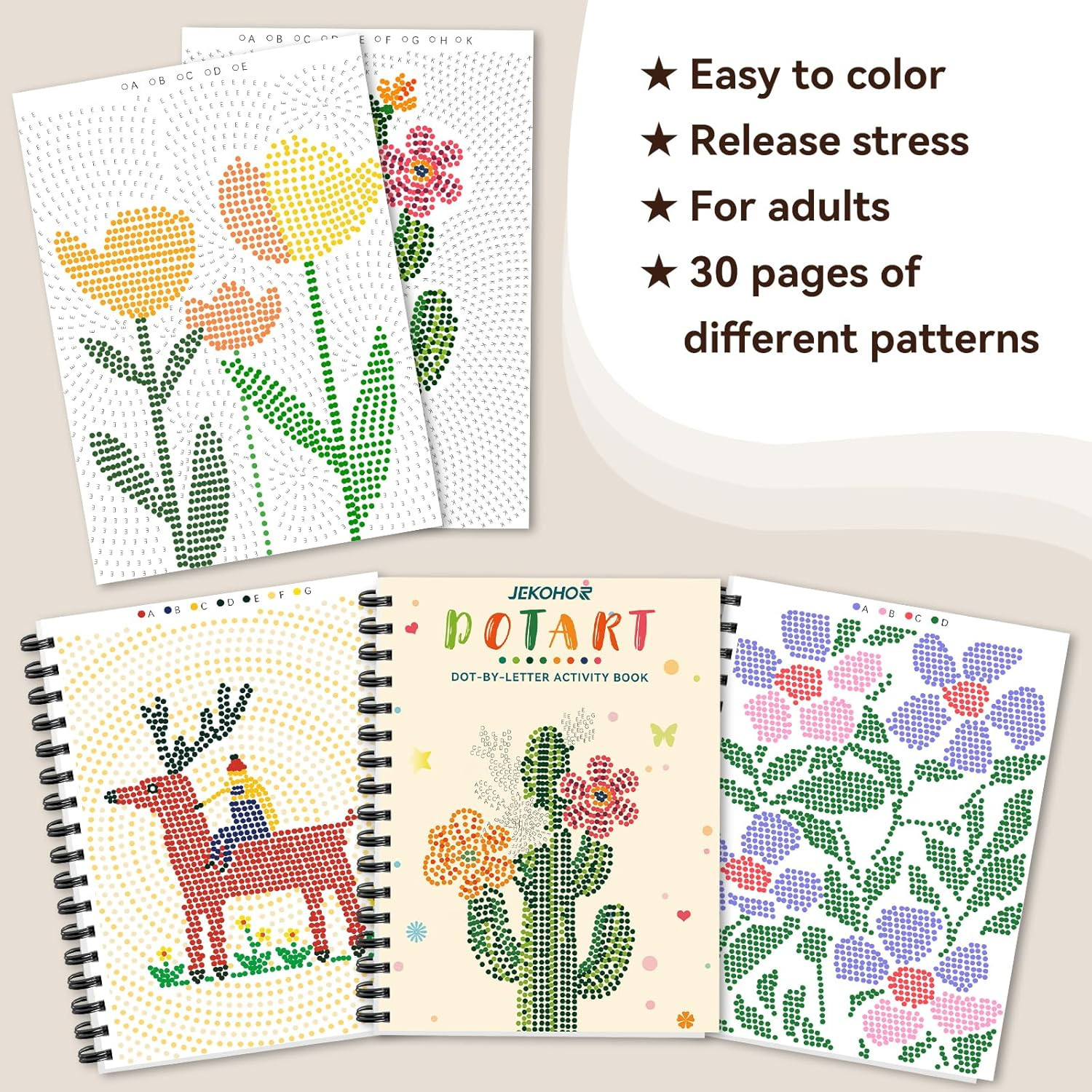Dot Art for Adults-Coloring Book with 30 Patterns for Relaxation and Stress Reli