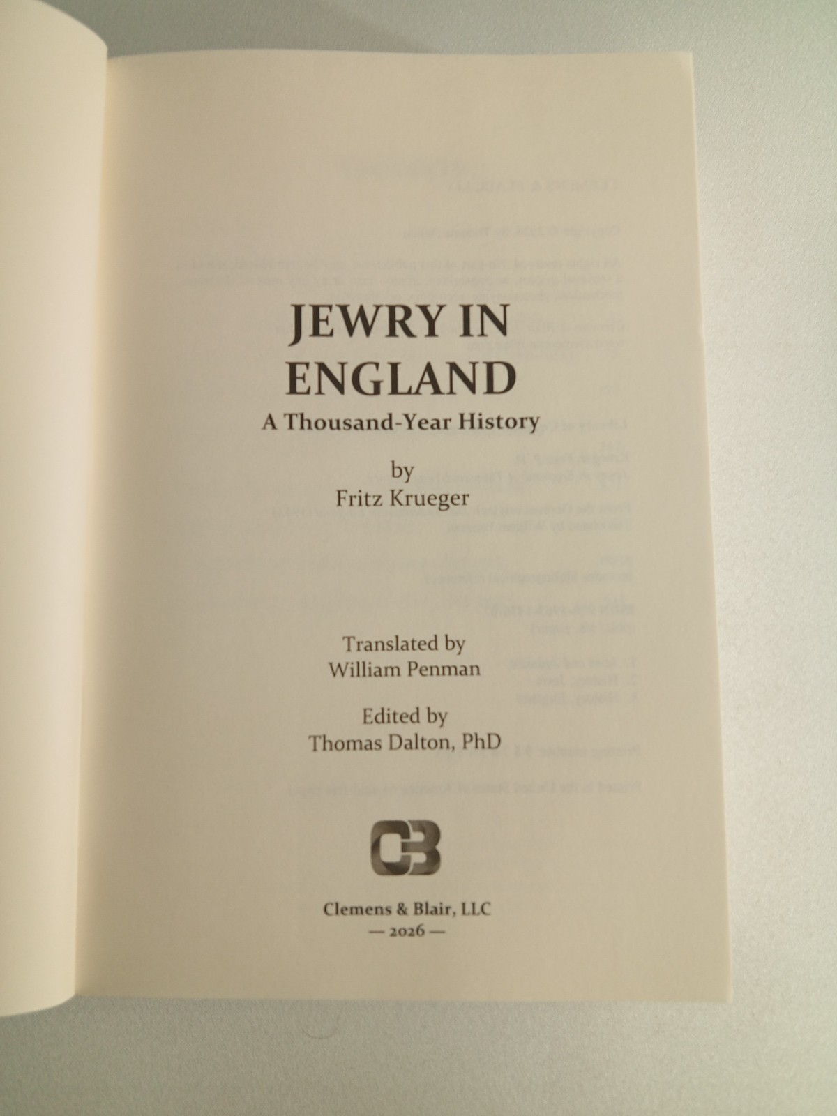 Jewry in England: A Thousand-Year History by Fritz Krueger PB