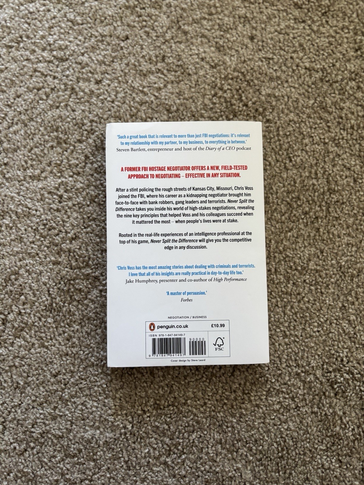 Never Split the Difference Chris Voss Paperback Negotiation Book