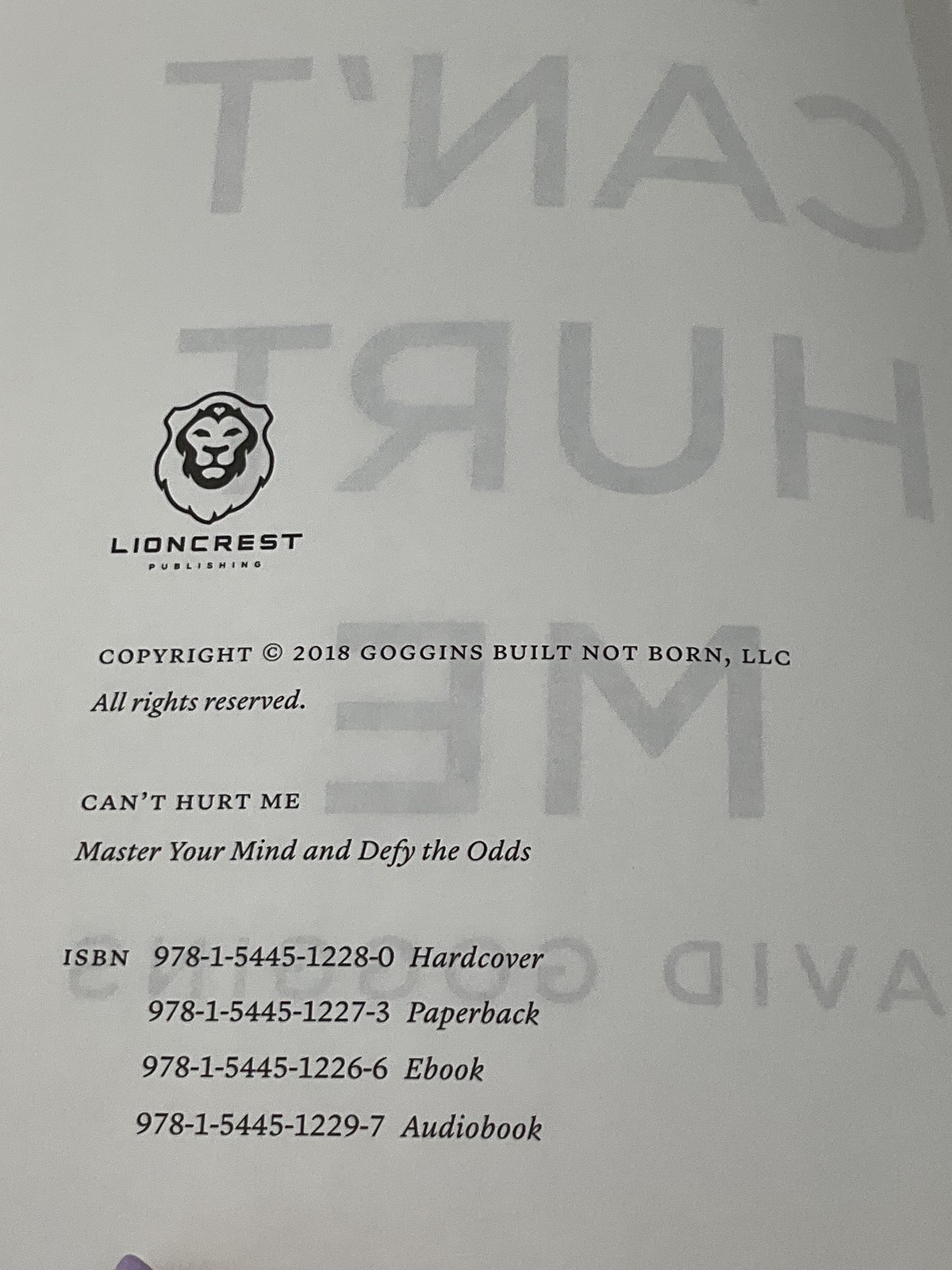 CAN’T HURT ME David Goggins 2018 Hardcover Lioncrest Publishing Dust Jacket