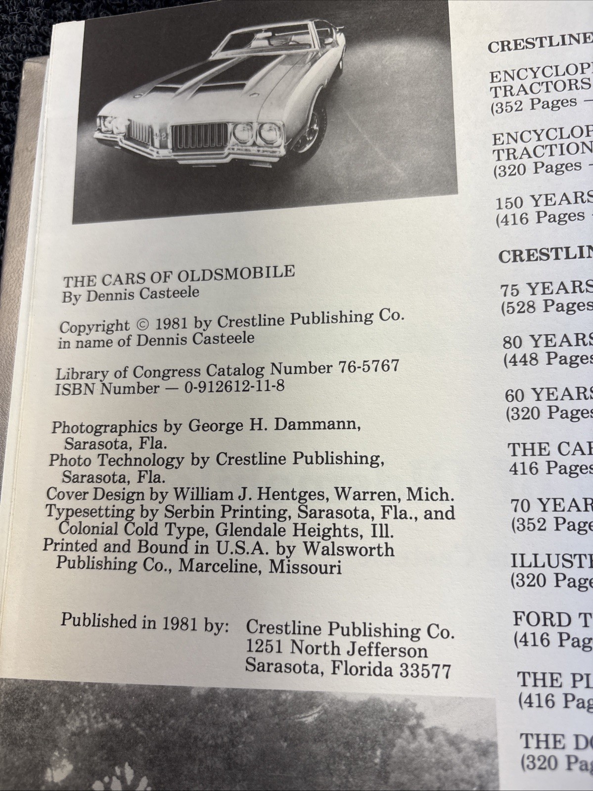 Vtg~The Cars of Oldsmobile~By: Dennis Castelle~1981~Hardcover