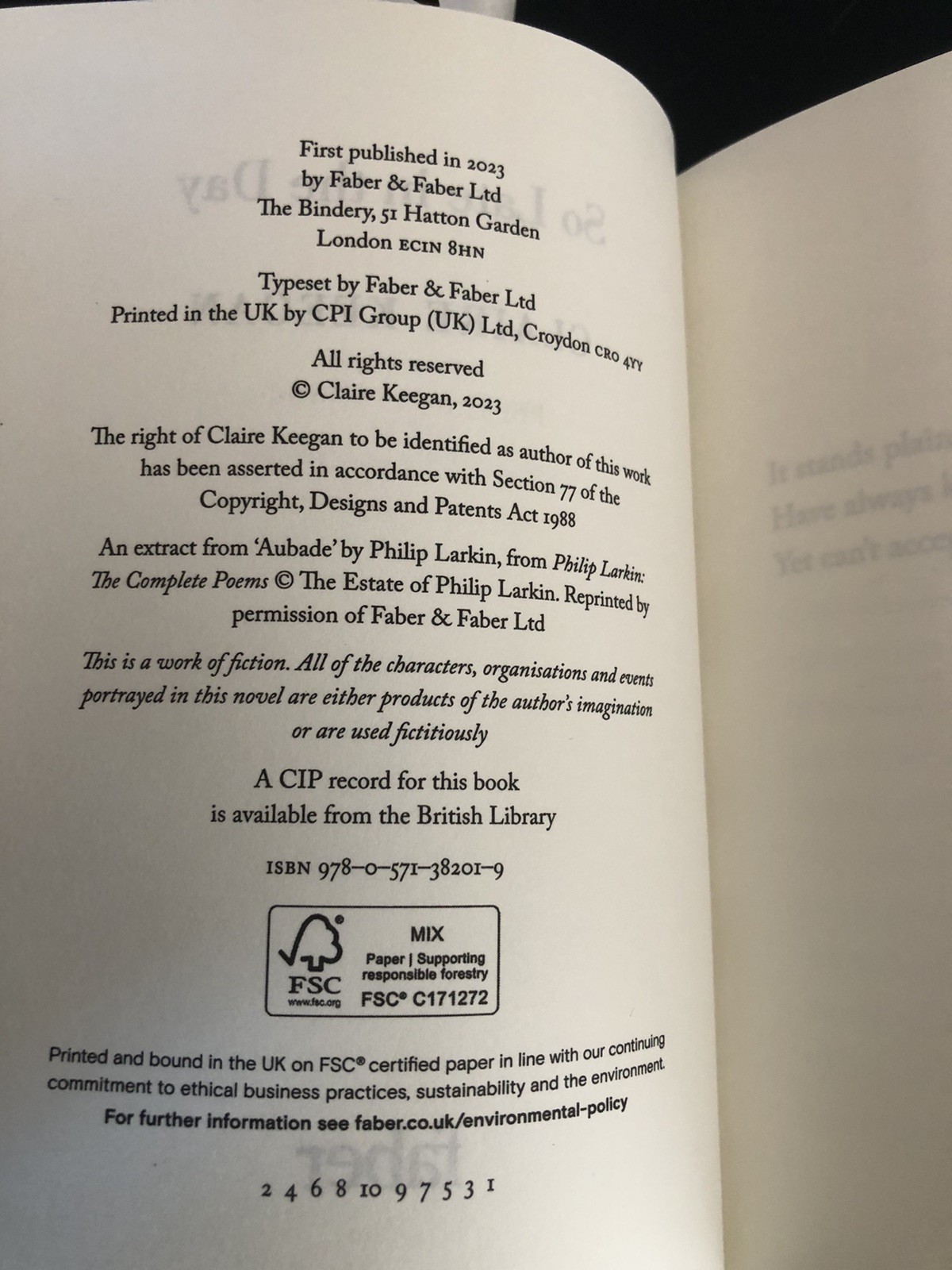 Claire Keegan So Late In The Day Faber&Faber 2023 First Ed/F.Print H/C D/J L/New