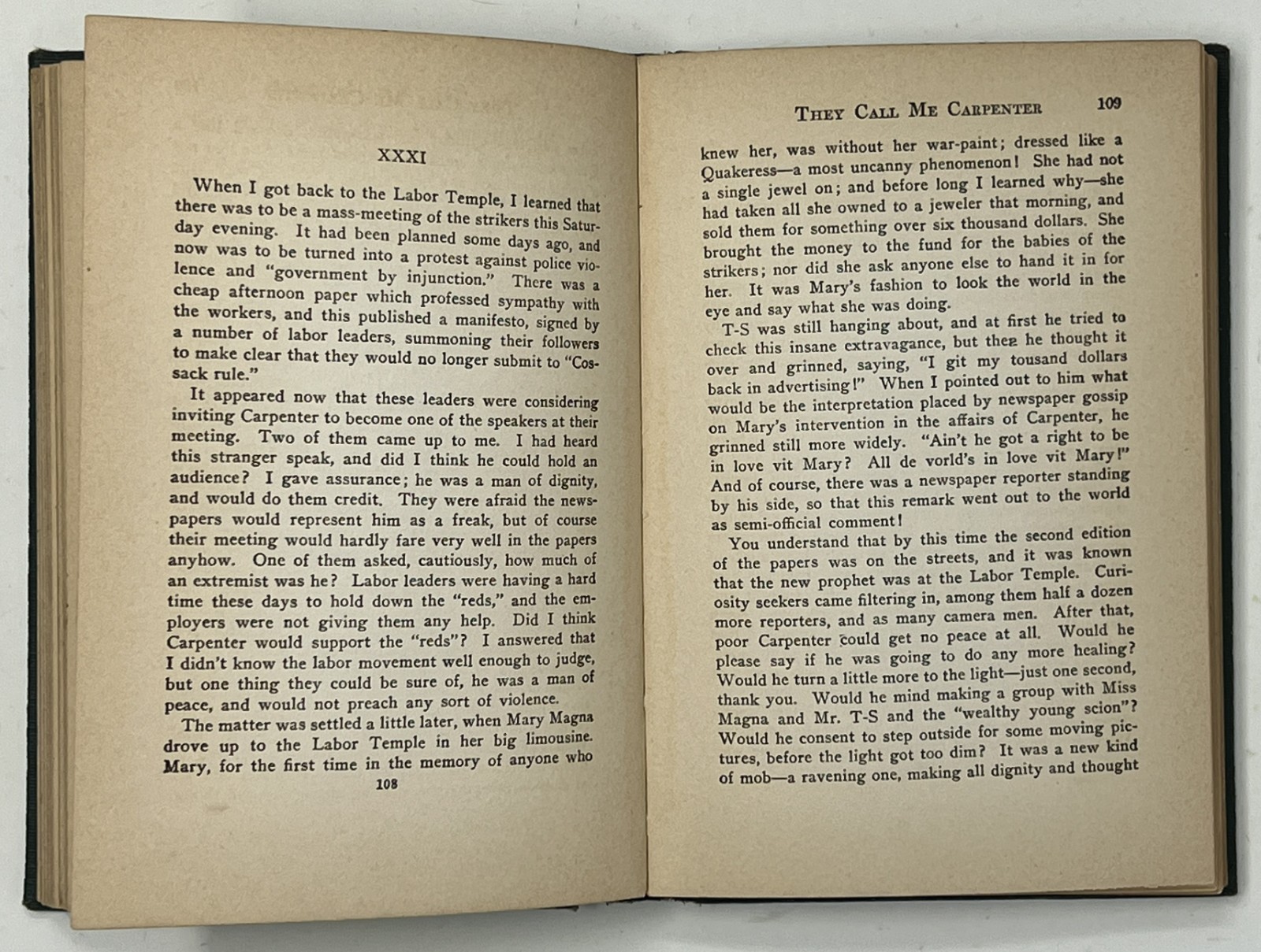 VTG They Call Me Carpenter: A Tale of the 2nd Coming by Upton Sinclair – 1922 HC