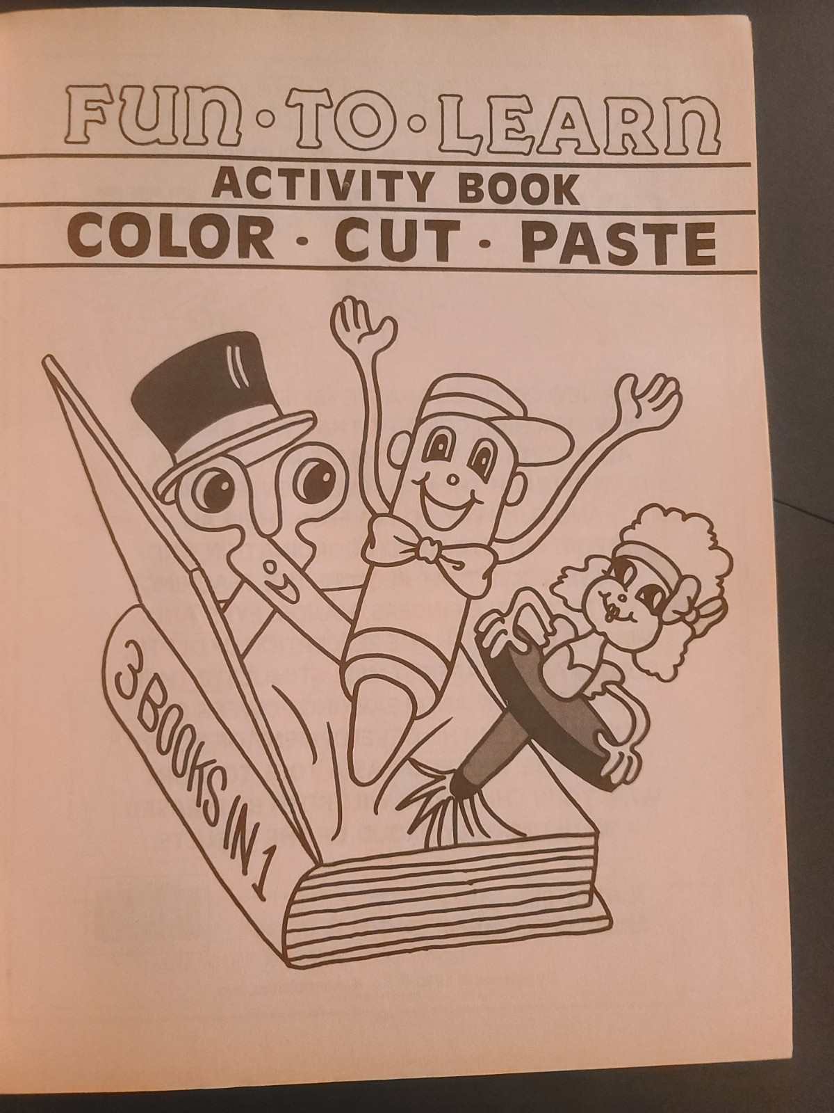 NEW CLEAN No marks VINTAGE 1990 FUN TO LEARN ACTIVITY BOOK COLOR, CUT, PASTE