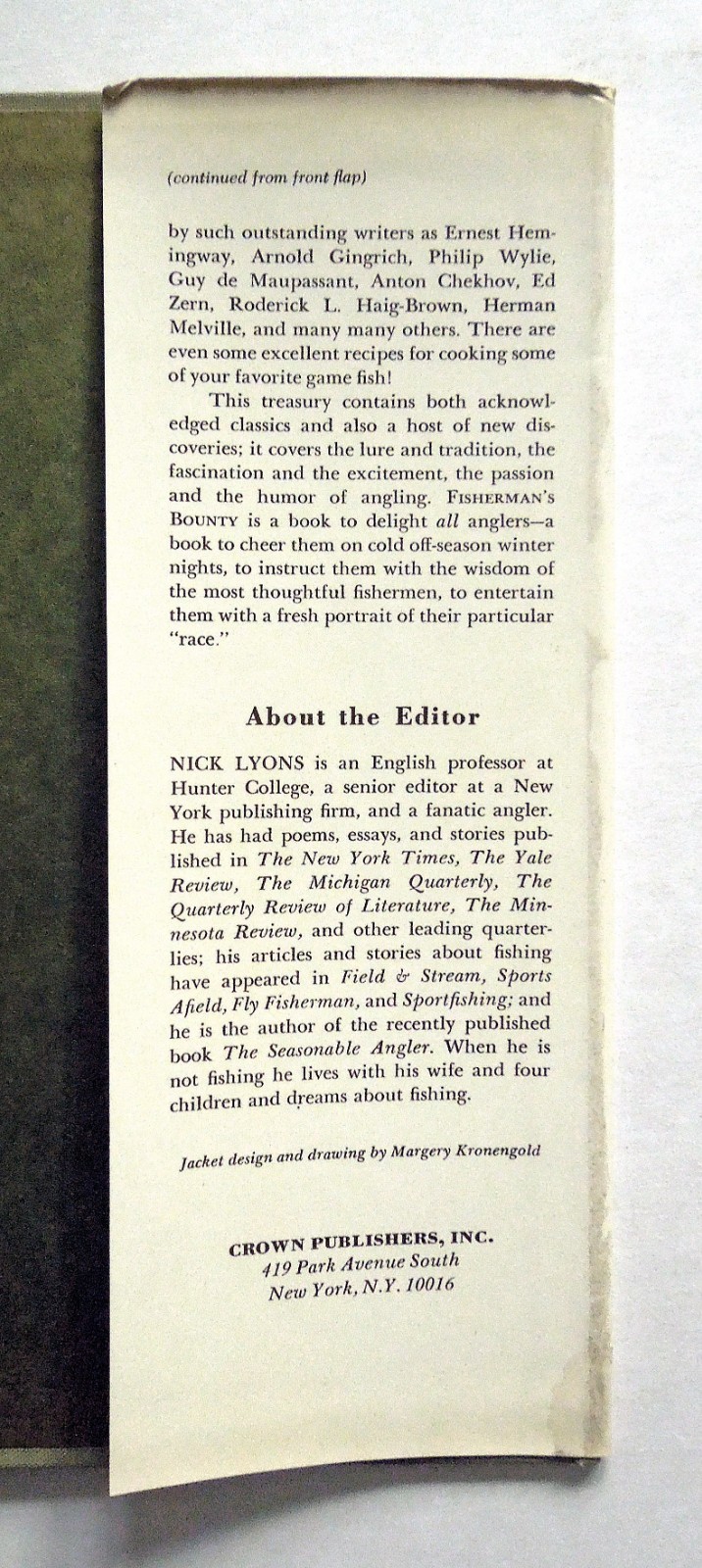 Fisherman’s Bounty – Nick Lyons (editor), 1971 hc w/dj, Crown Publishers Inc.