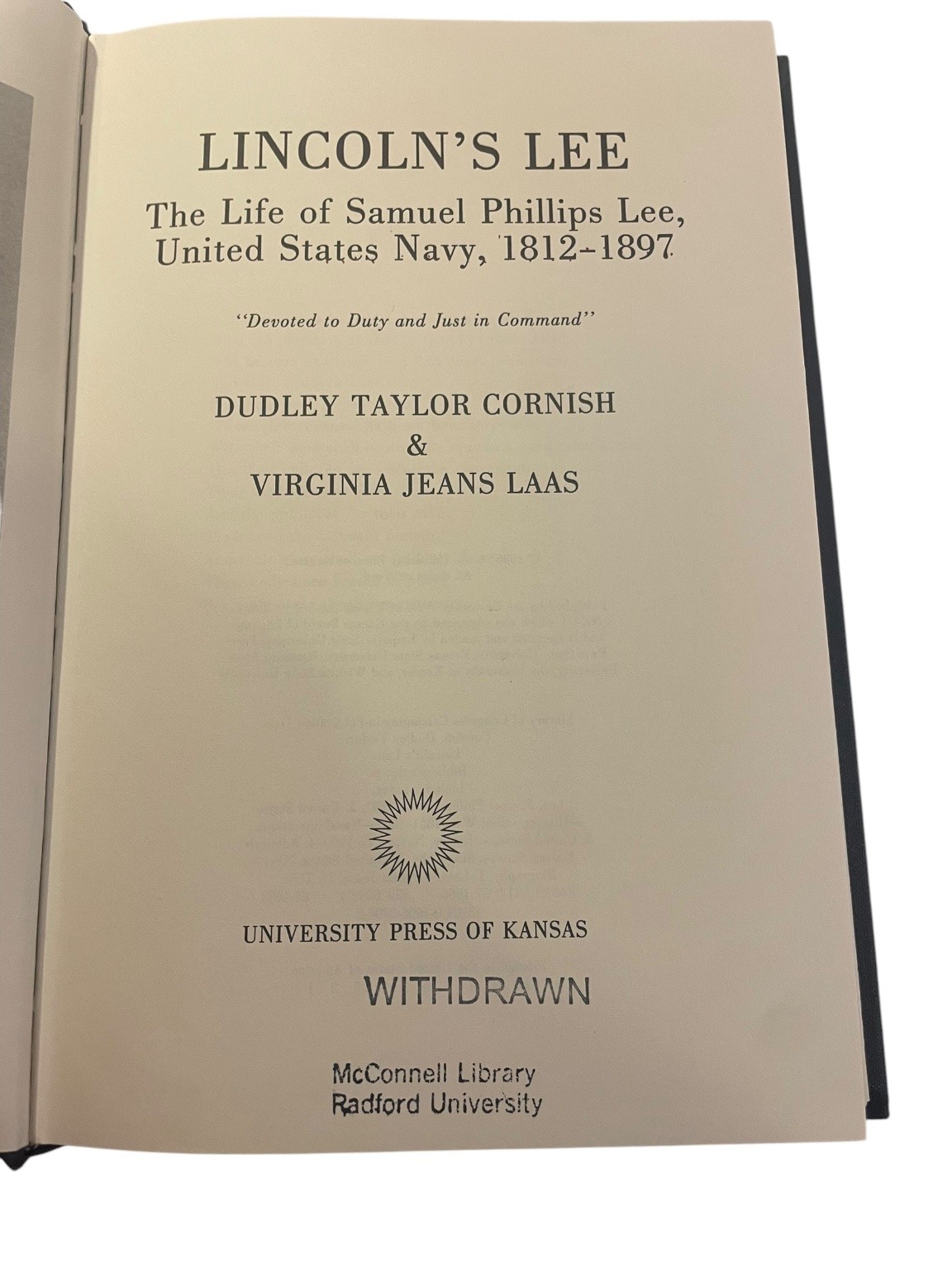 Lincoln’s Lee Cornish Laas 1986 First Edition Biography US Navy History