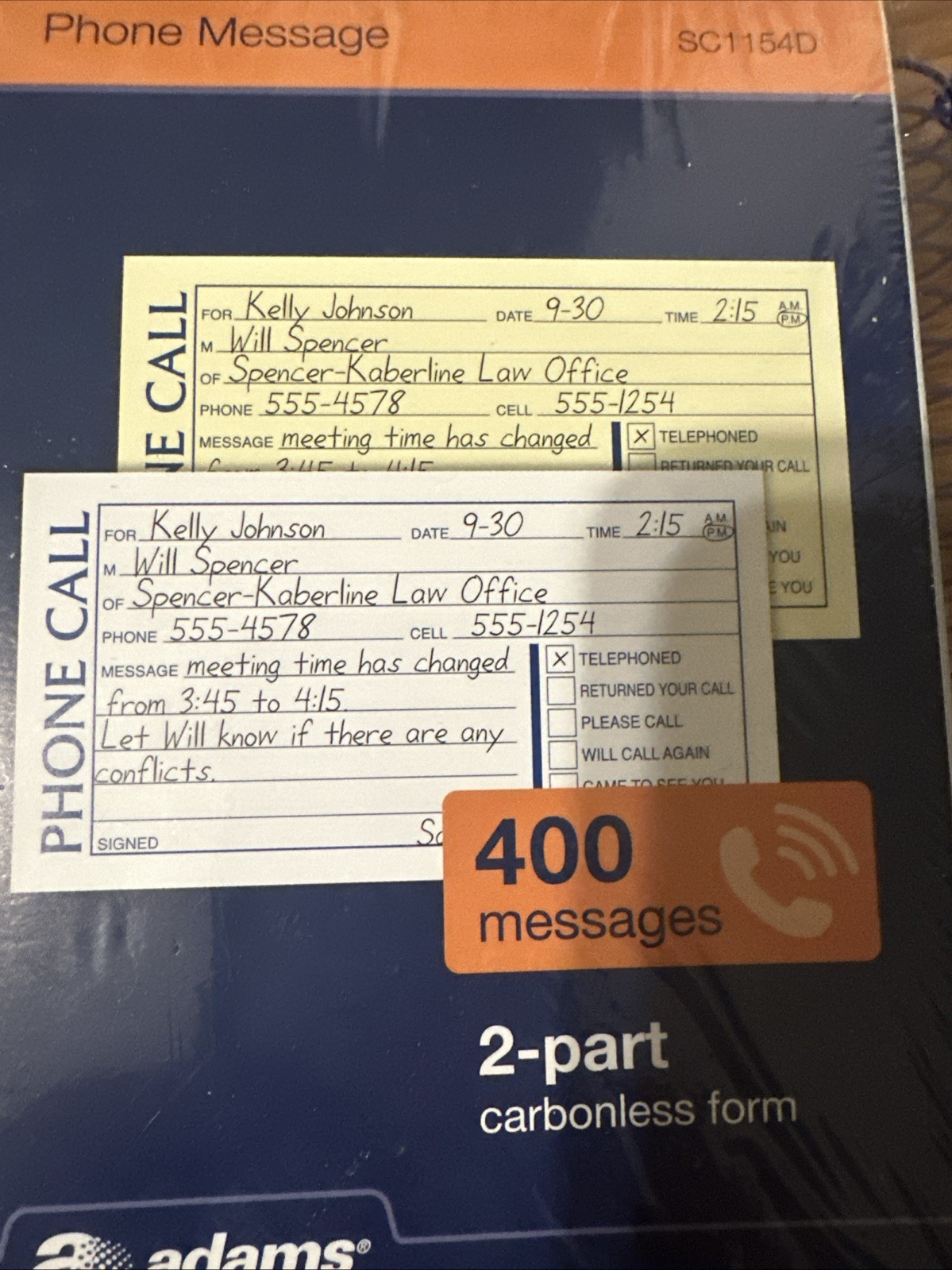 4 ADams Message Book Phone Call Carbonless Duplicate 5.5×11 Inches