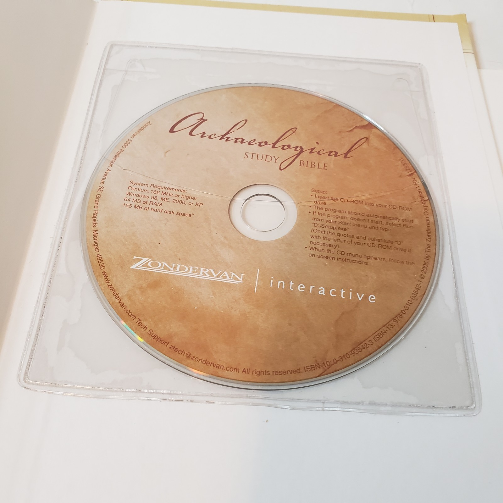 Zondervan Archaelogical Study Bible NIV Hardcover Book W/Software Disc 2005