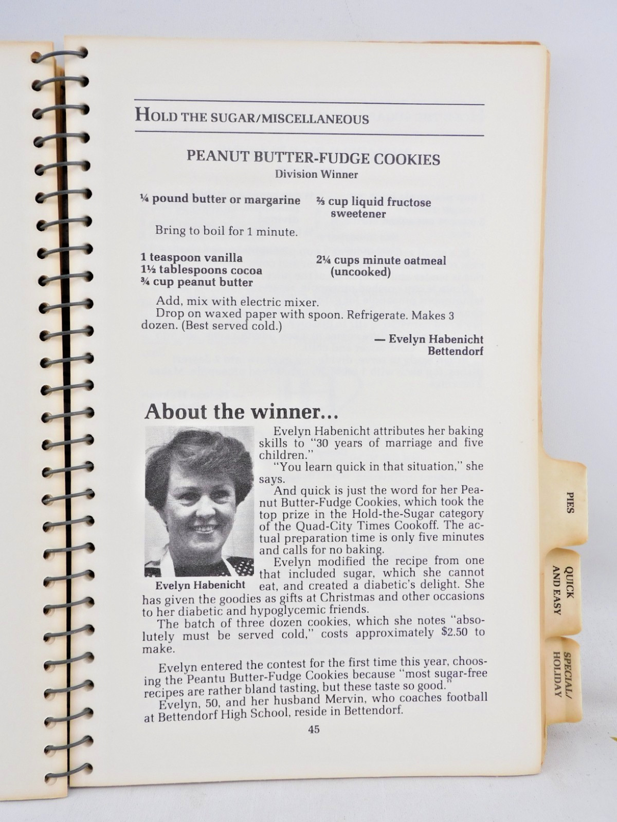 Quad City Times Dessert Cookbook 1984 Sinfully Delicious Spiral Bound 128 Pages